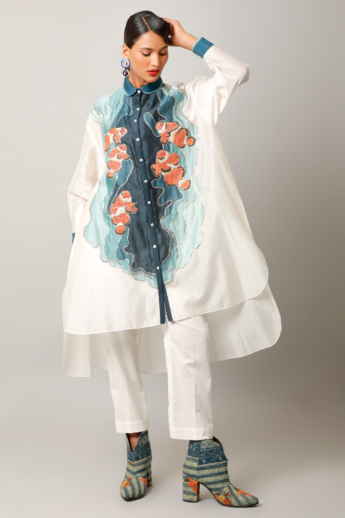 Fish Ivory Embroidery Co-ord Set