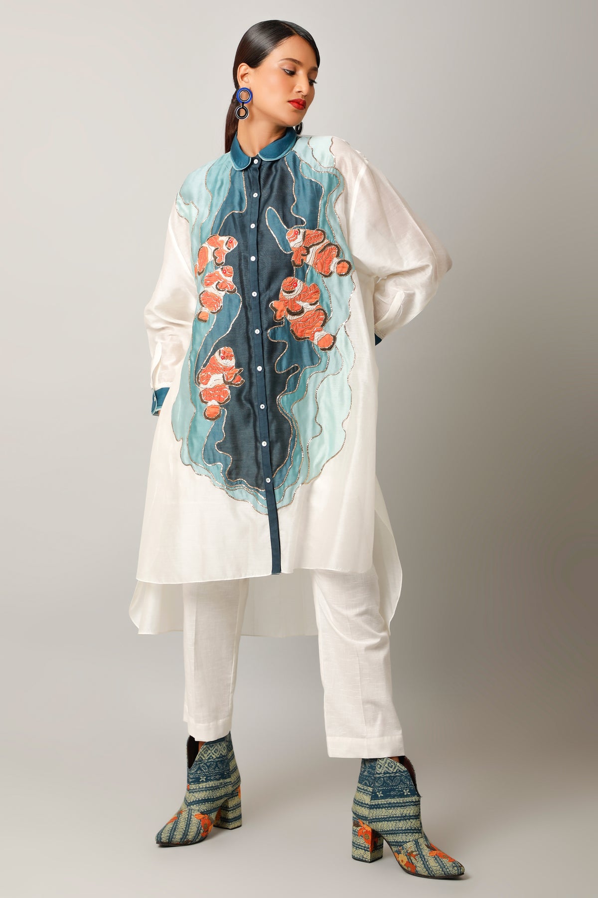 Fish Ivory Embroidery Co-ord Set