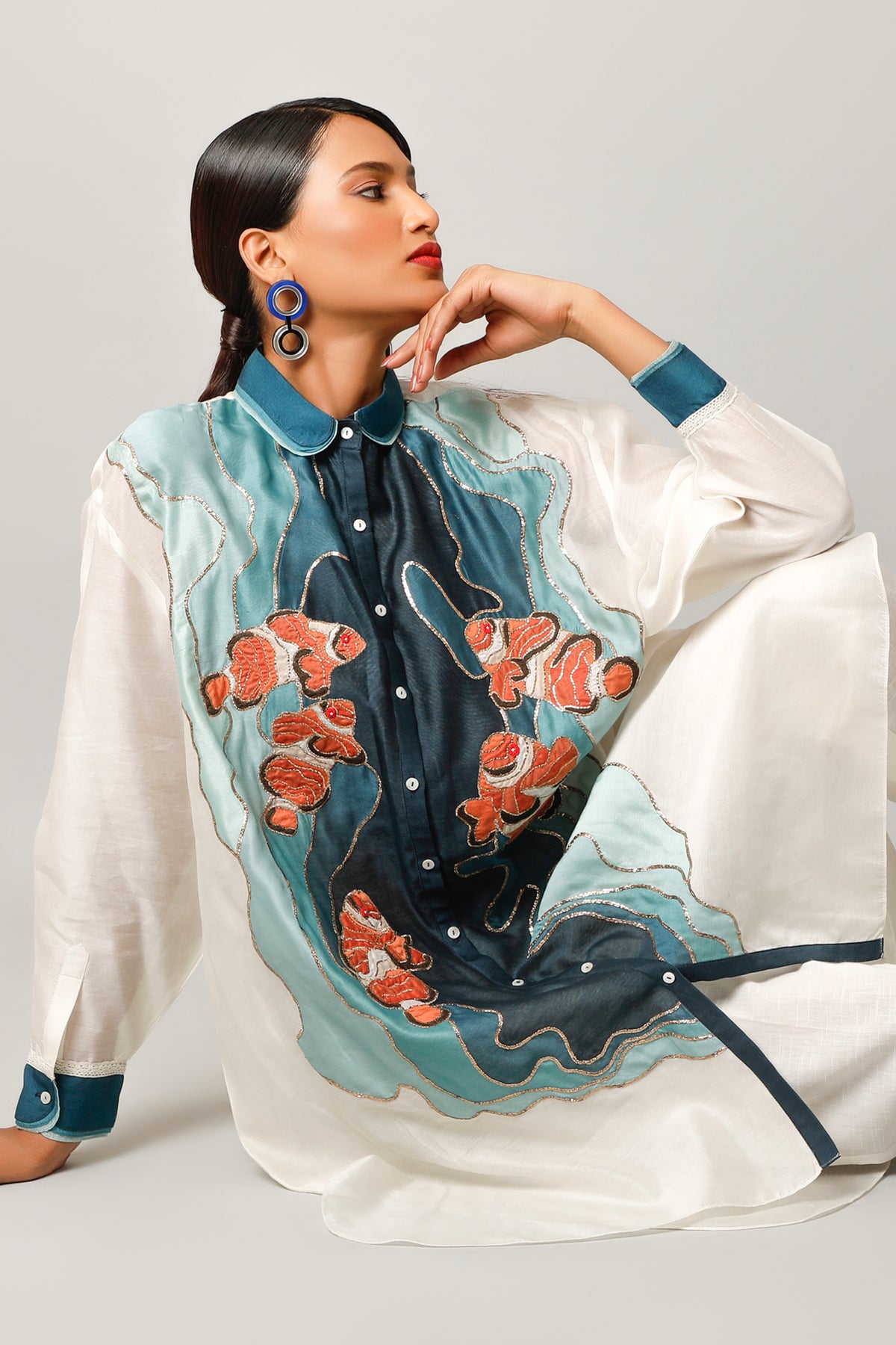 Fish Ivory Embroidery Co-ord Set