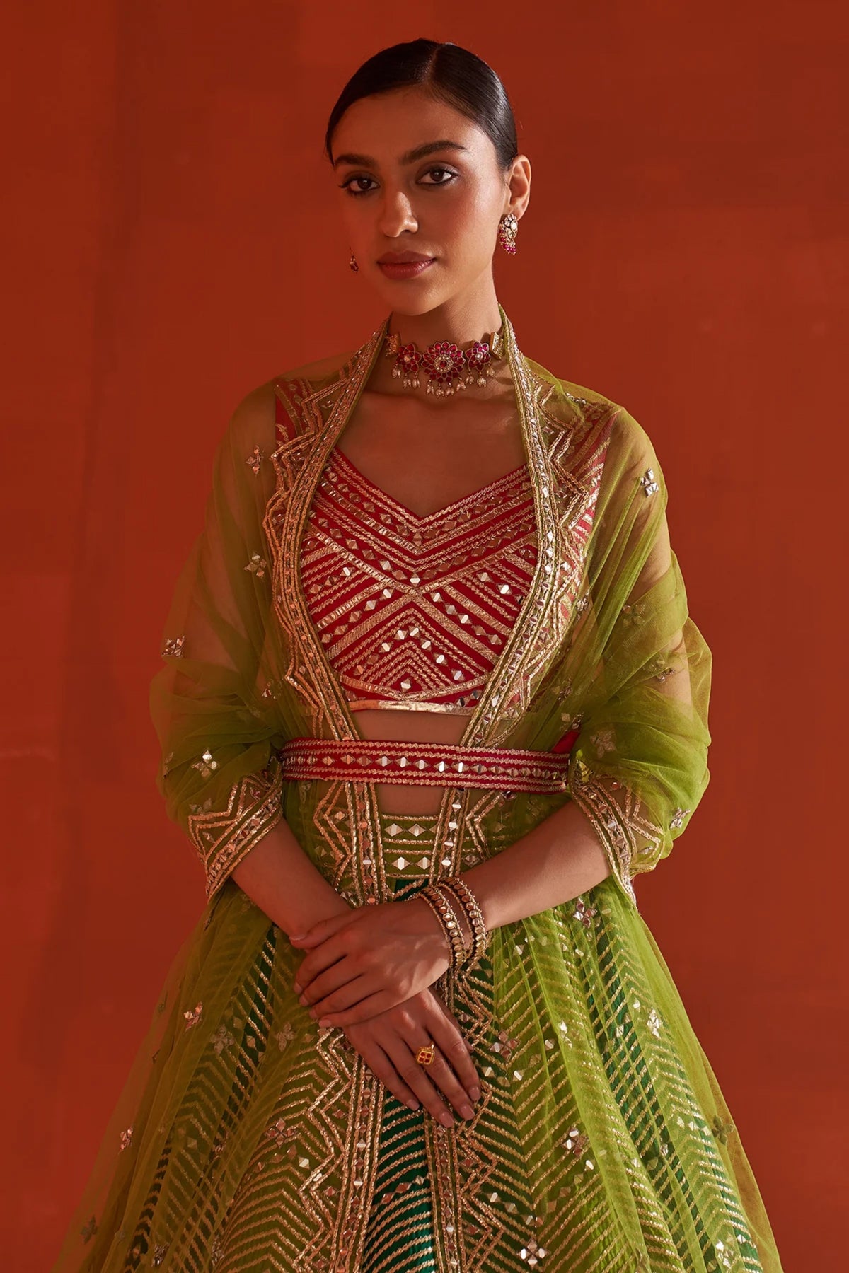 Multicolor Raw Silk Lehenga Set