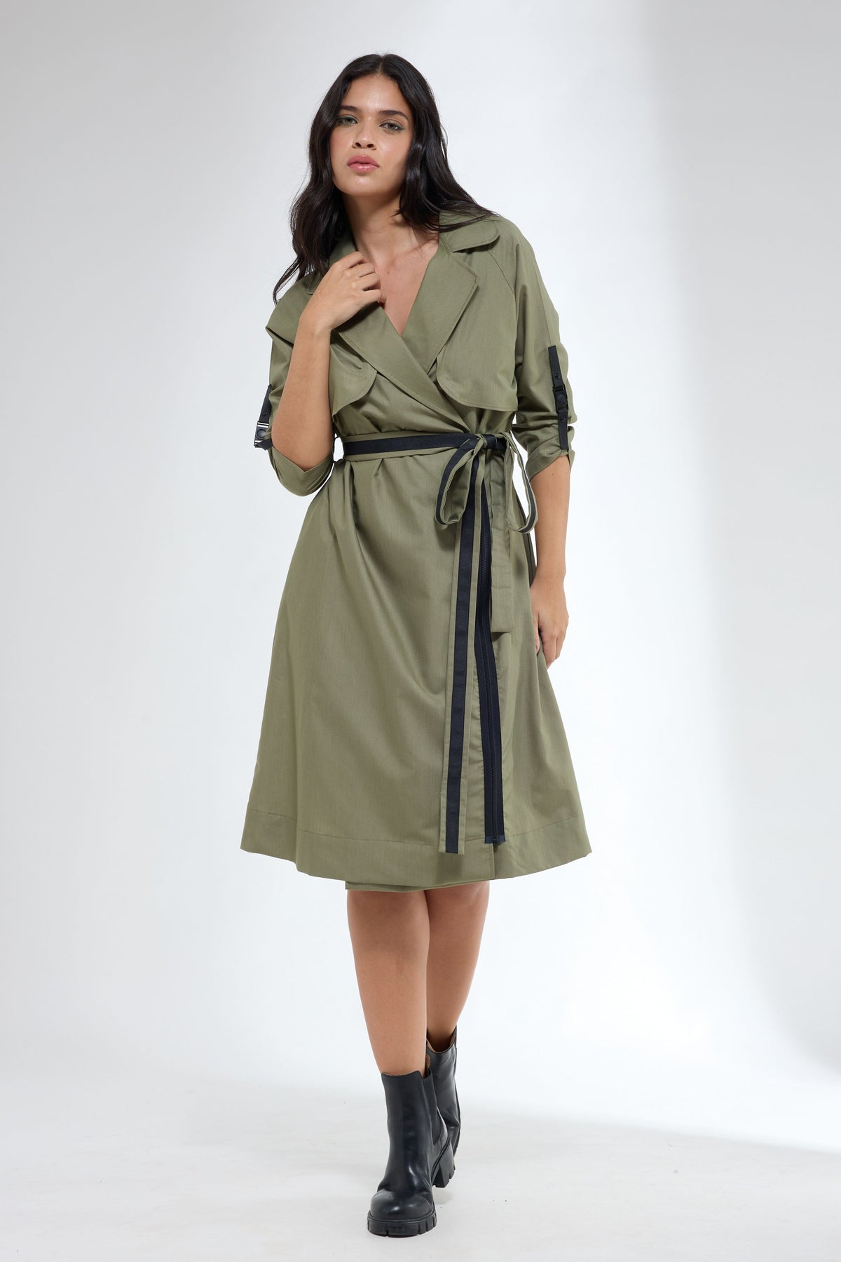 Trench Style Olive Dress