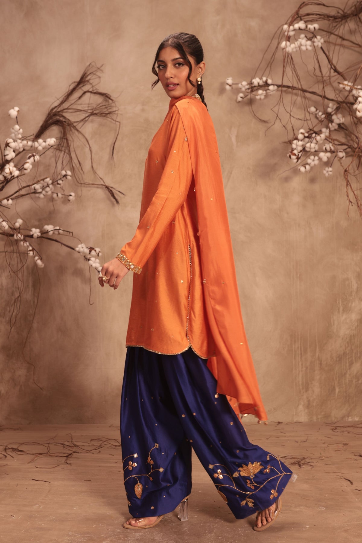 Orange Jaal Kurta Set