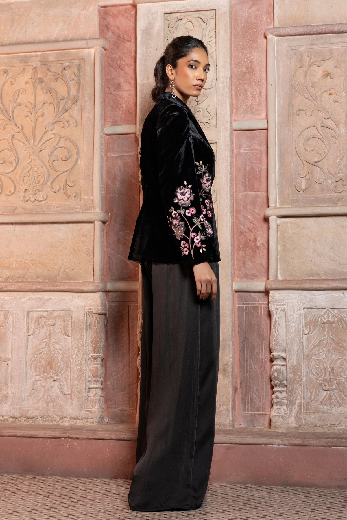 Black Velvet Applique Blazer