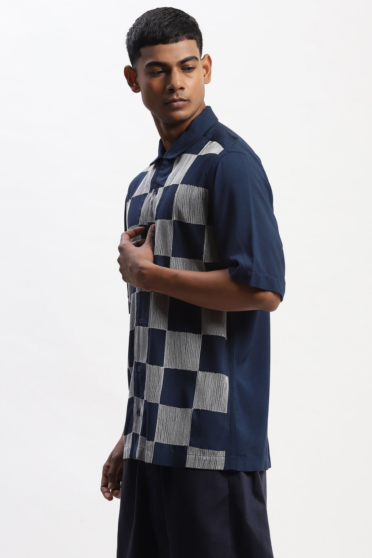Navy Crewel Embroidered Shirt