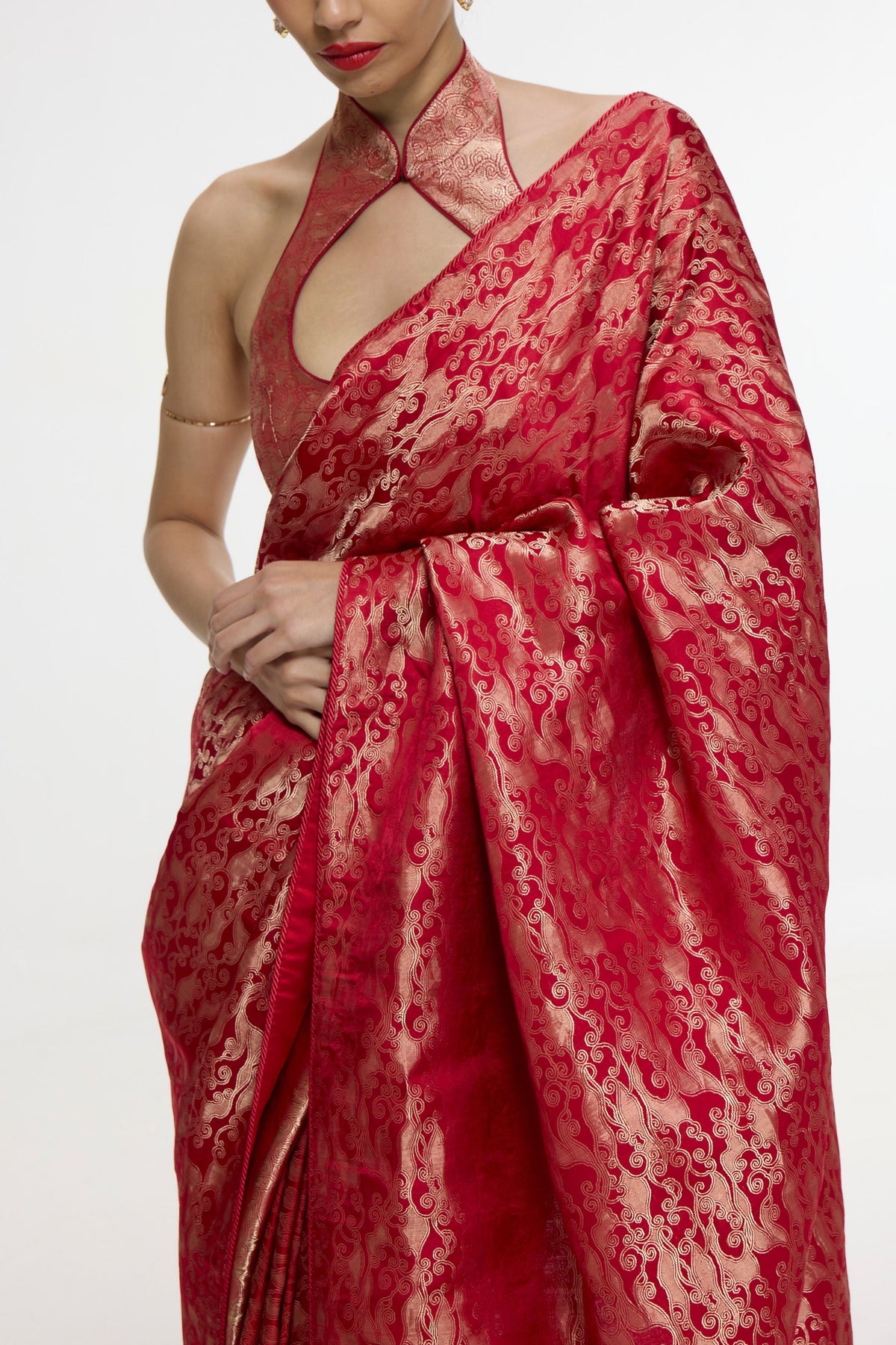 Crimson Red Silk Tissue Saree
