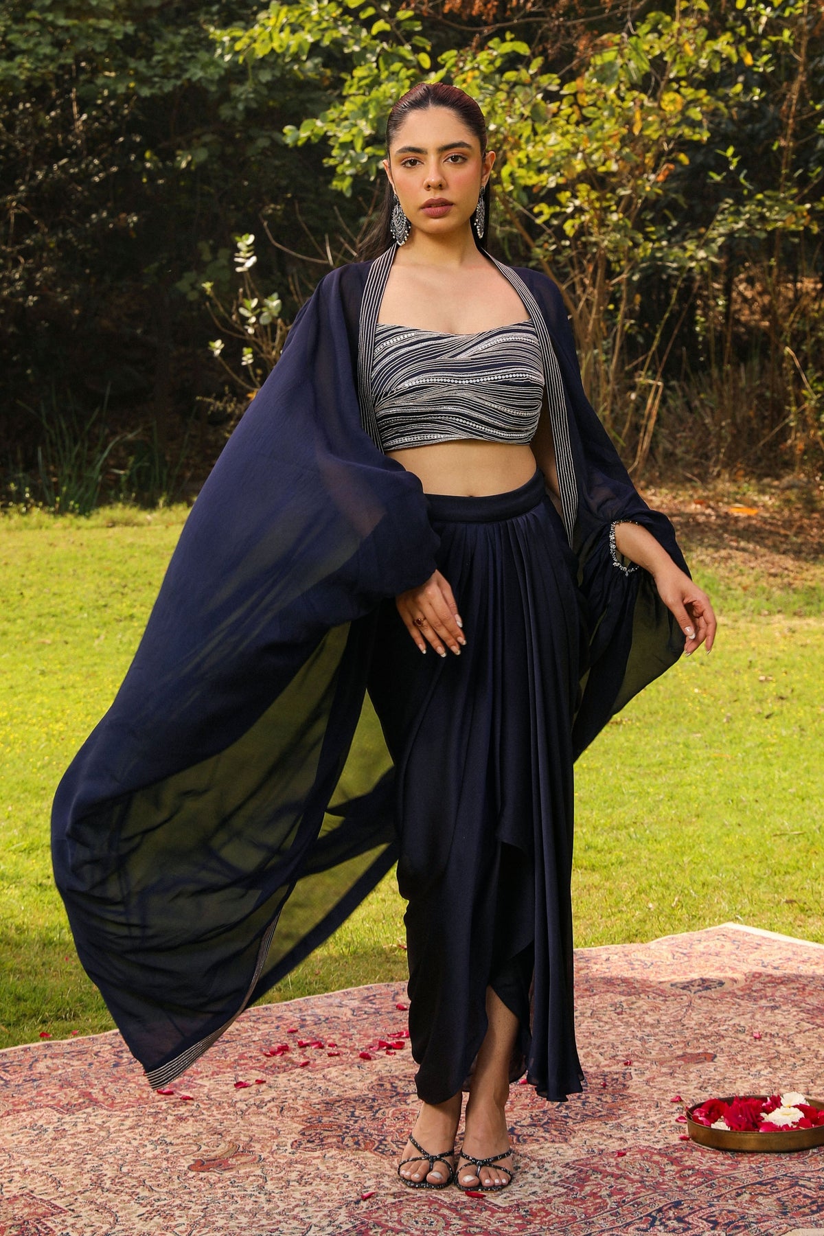 Kalki Navy Blue Cape Set