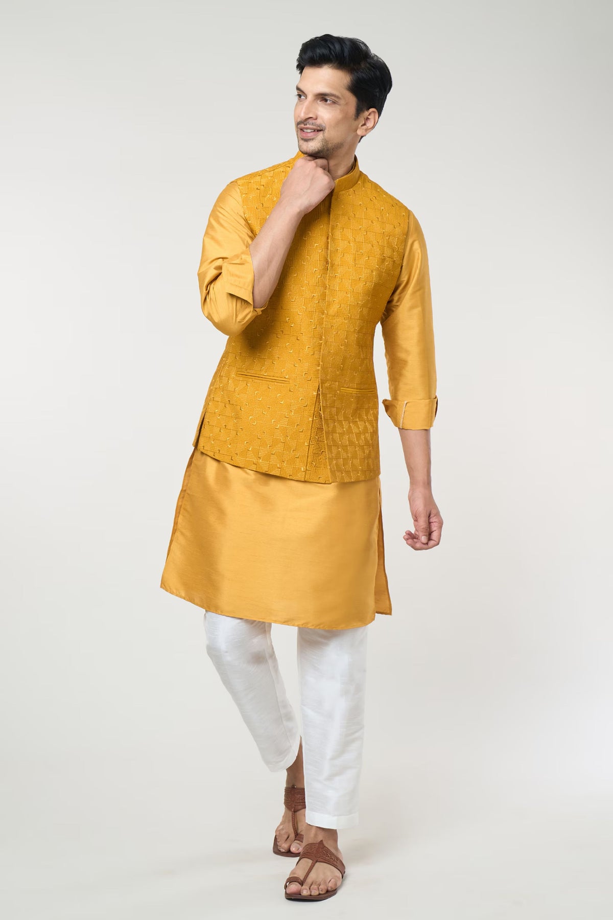 Mustard Embroidered jacket Set