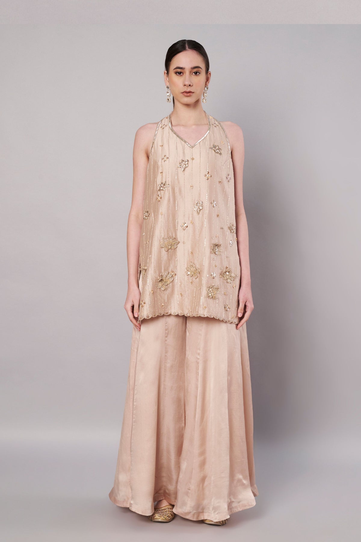 Florale Halter Champagne Suit Set