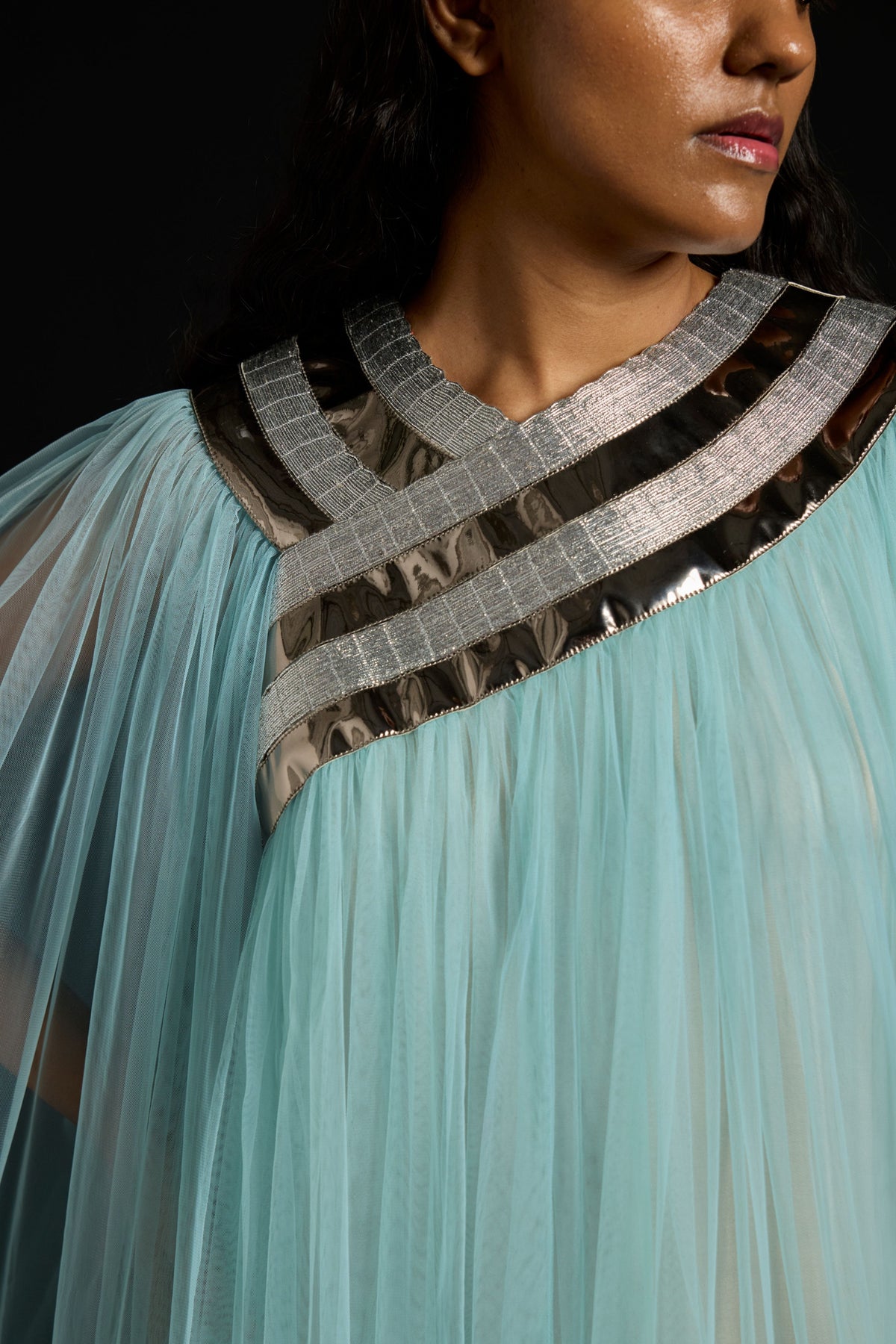 Gradient Tulle Gathered Kaftan