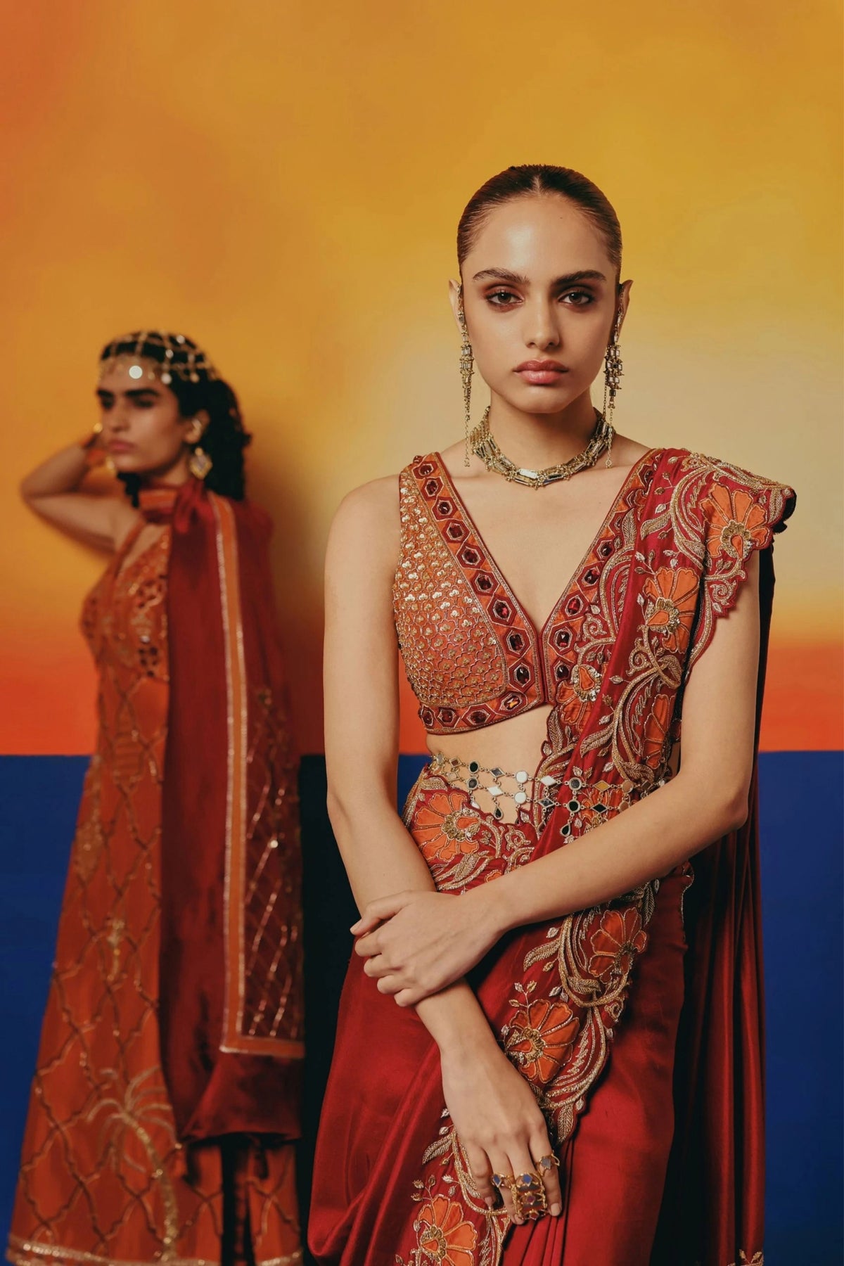 Red Floral Saree Set