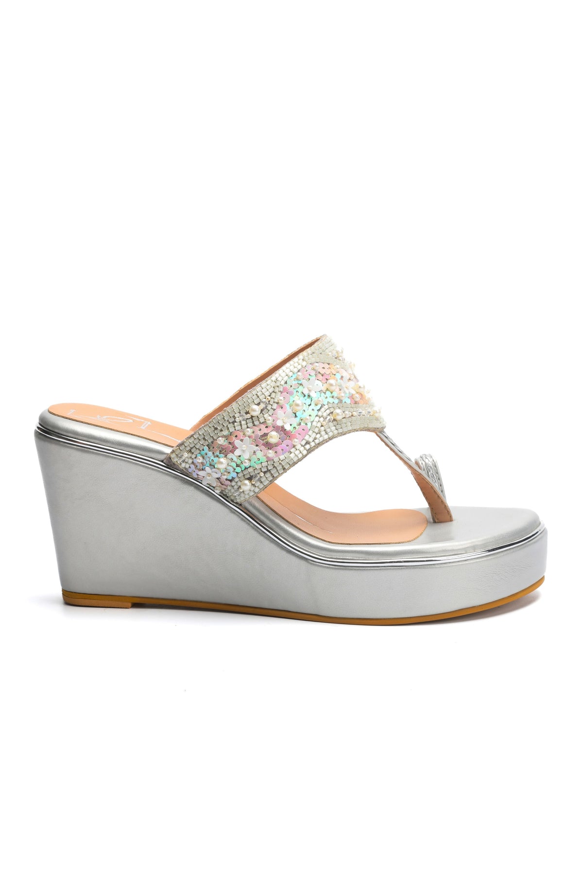 Silver Embroidered Wedges