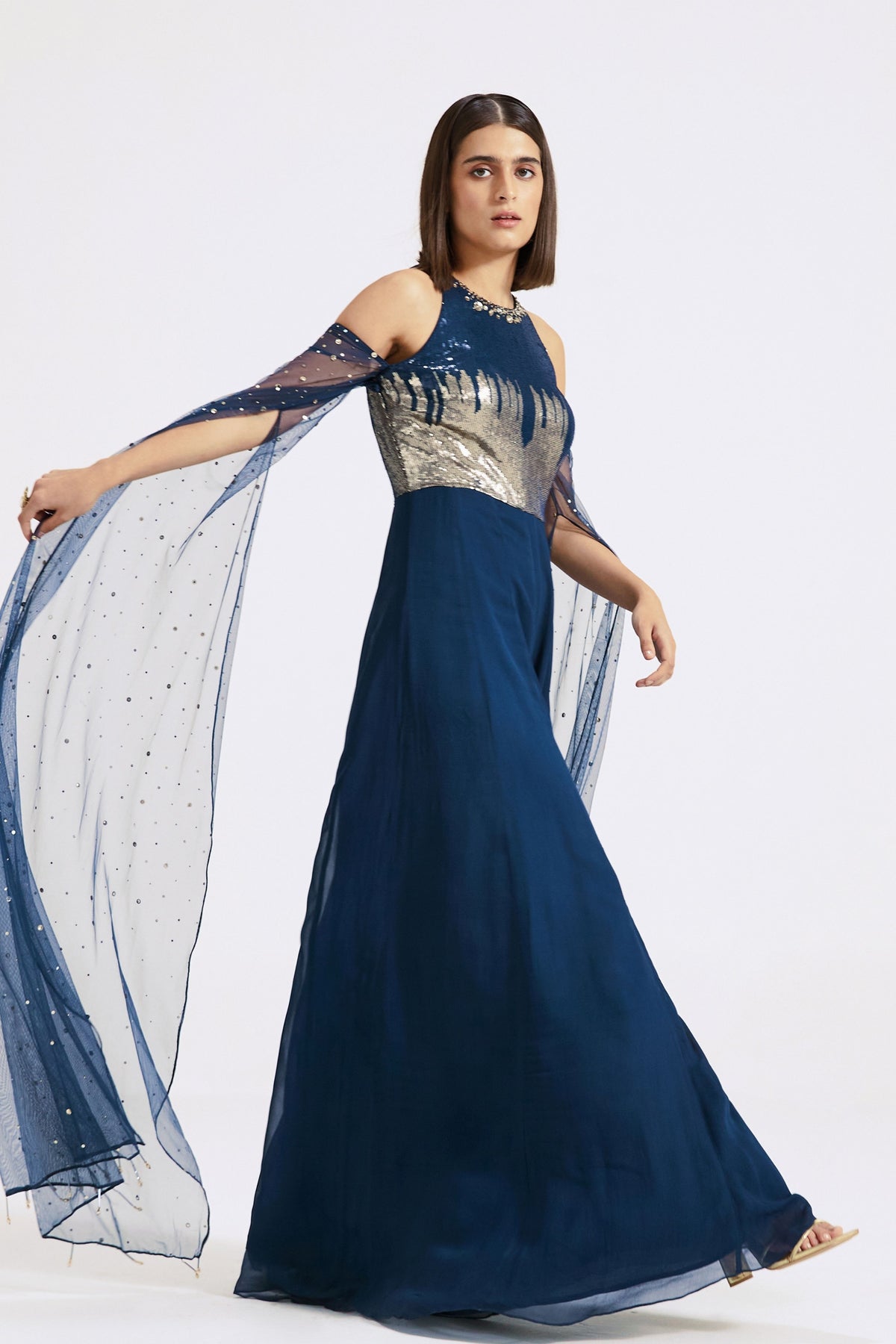 Blue Cold Shoulder Jumpsuit