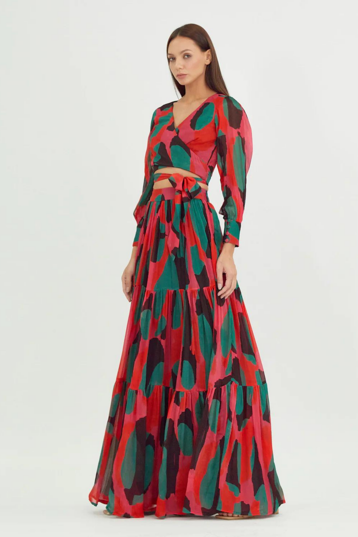 Red, Green And Black Abstract Layer Skirt