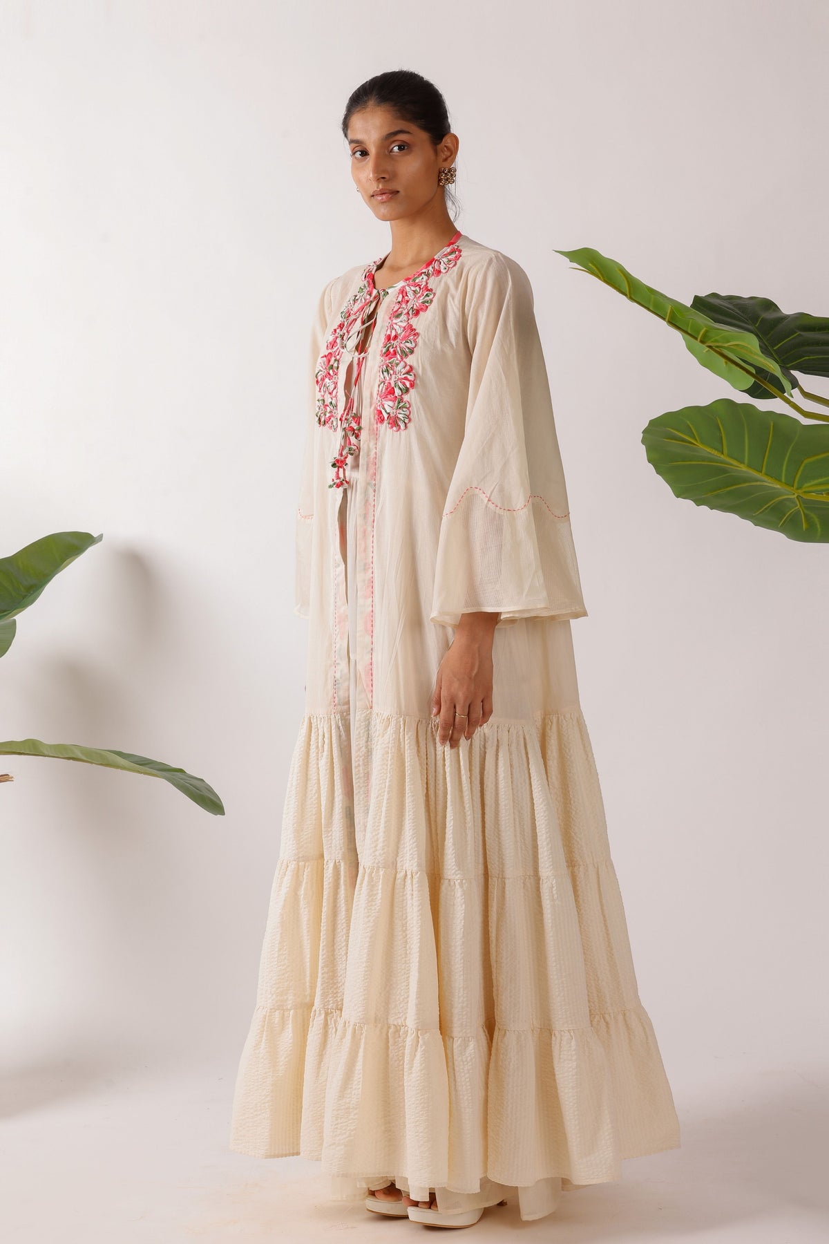 Pomegranate Print Ribbon Embroidery Dress