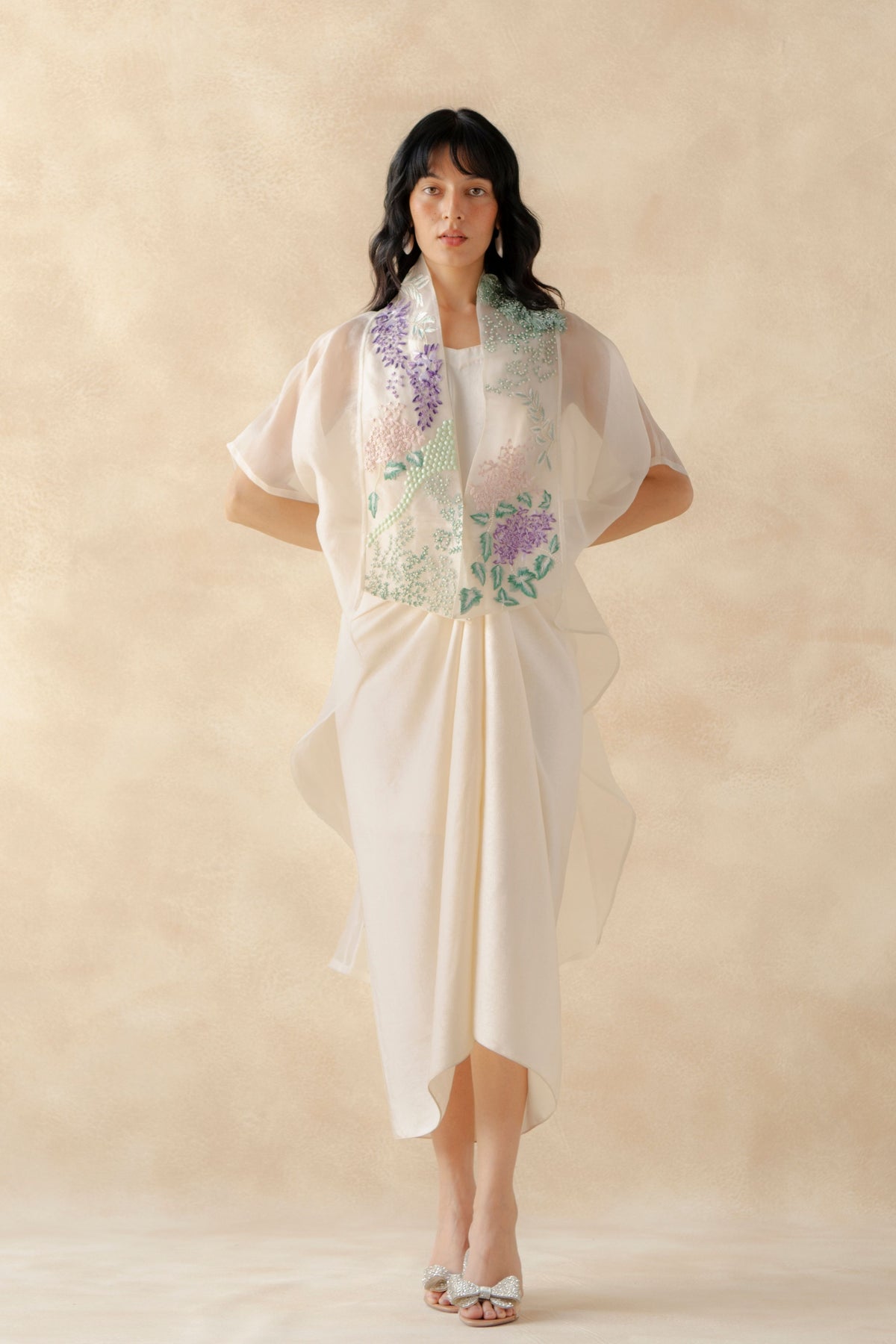 Embroidered Organza Kaftan and Dress