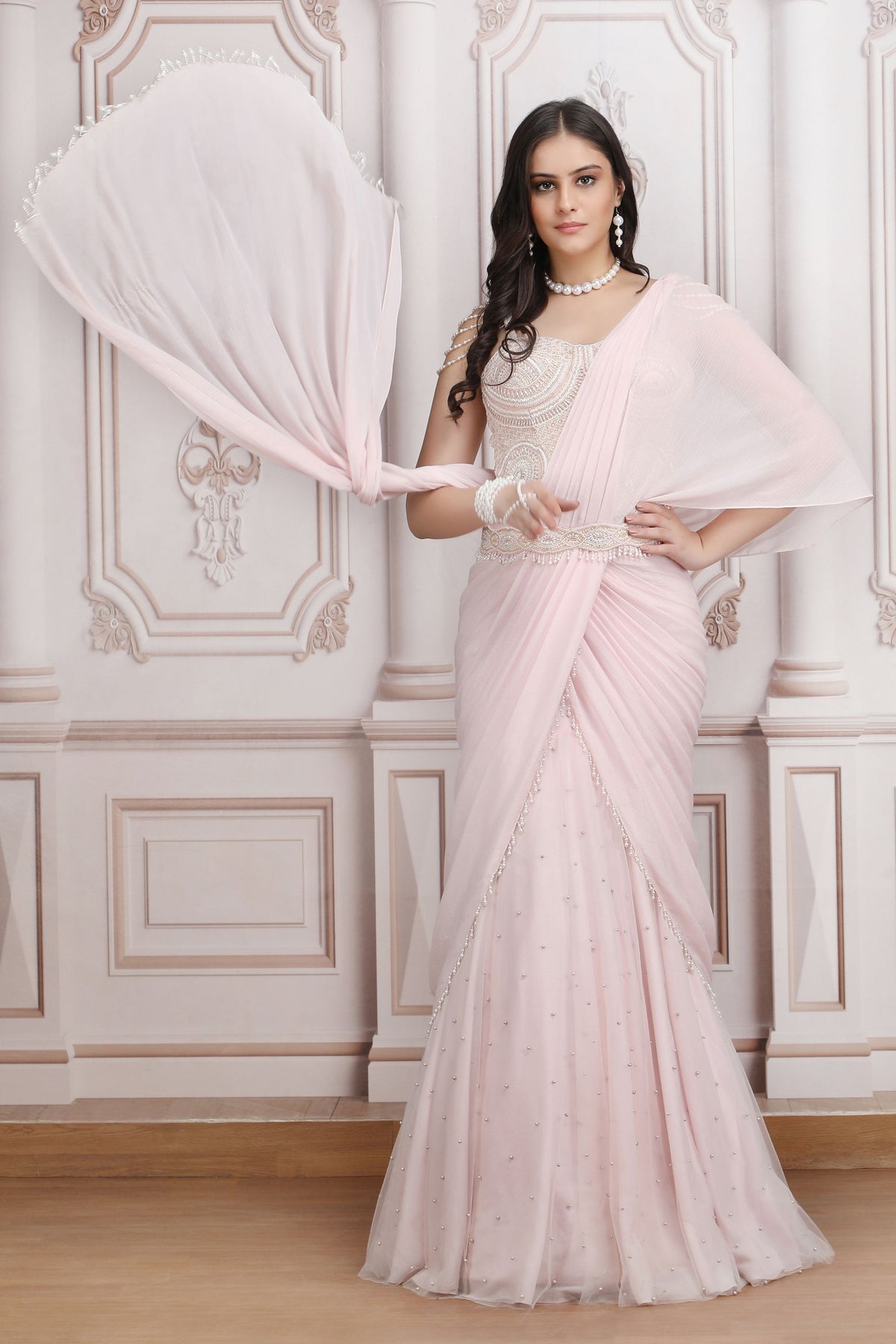 Pink Chiffon Drape Saree