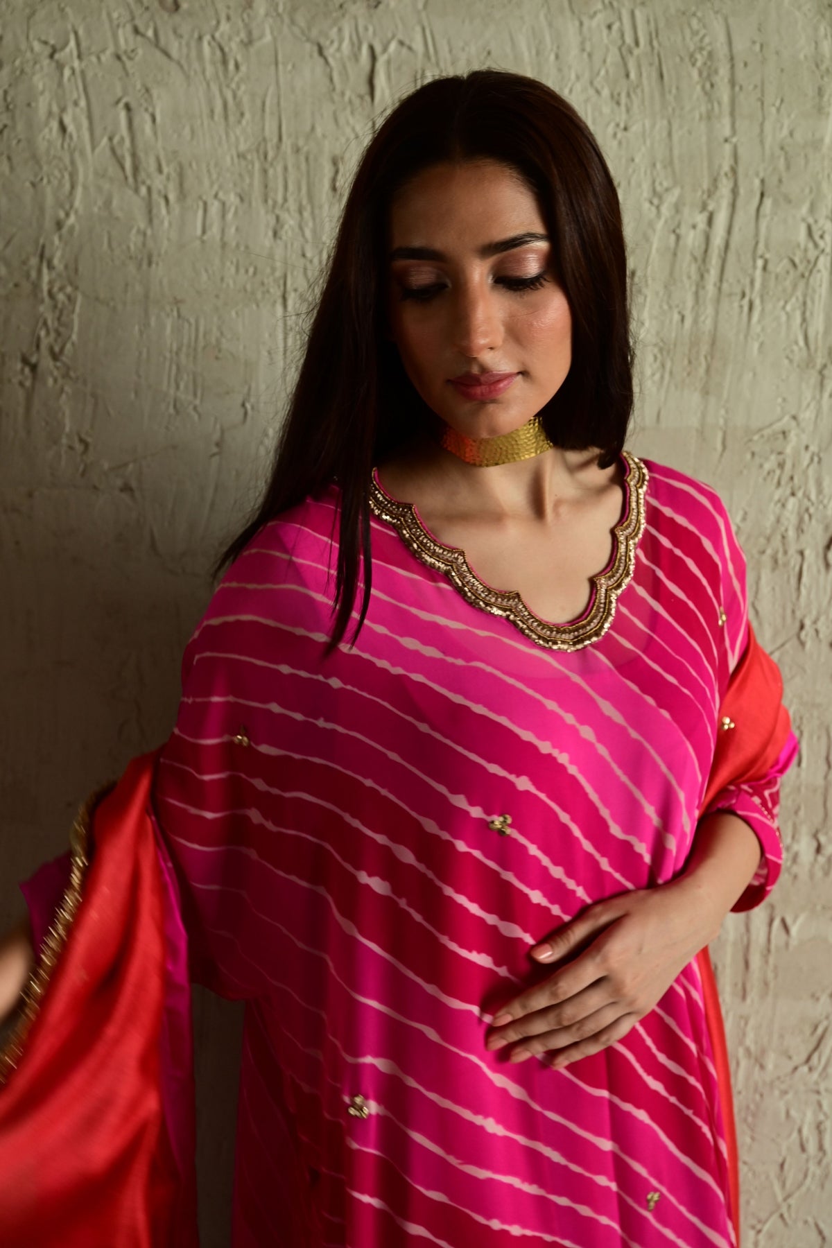 Blush Pink Leheriya Pant Set