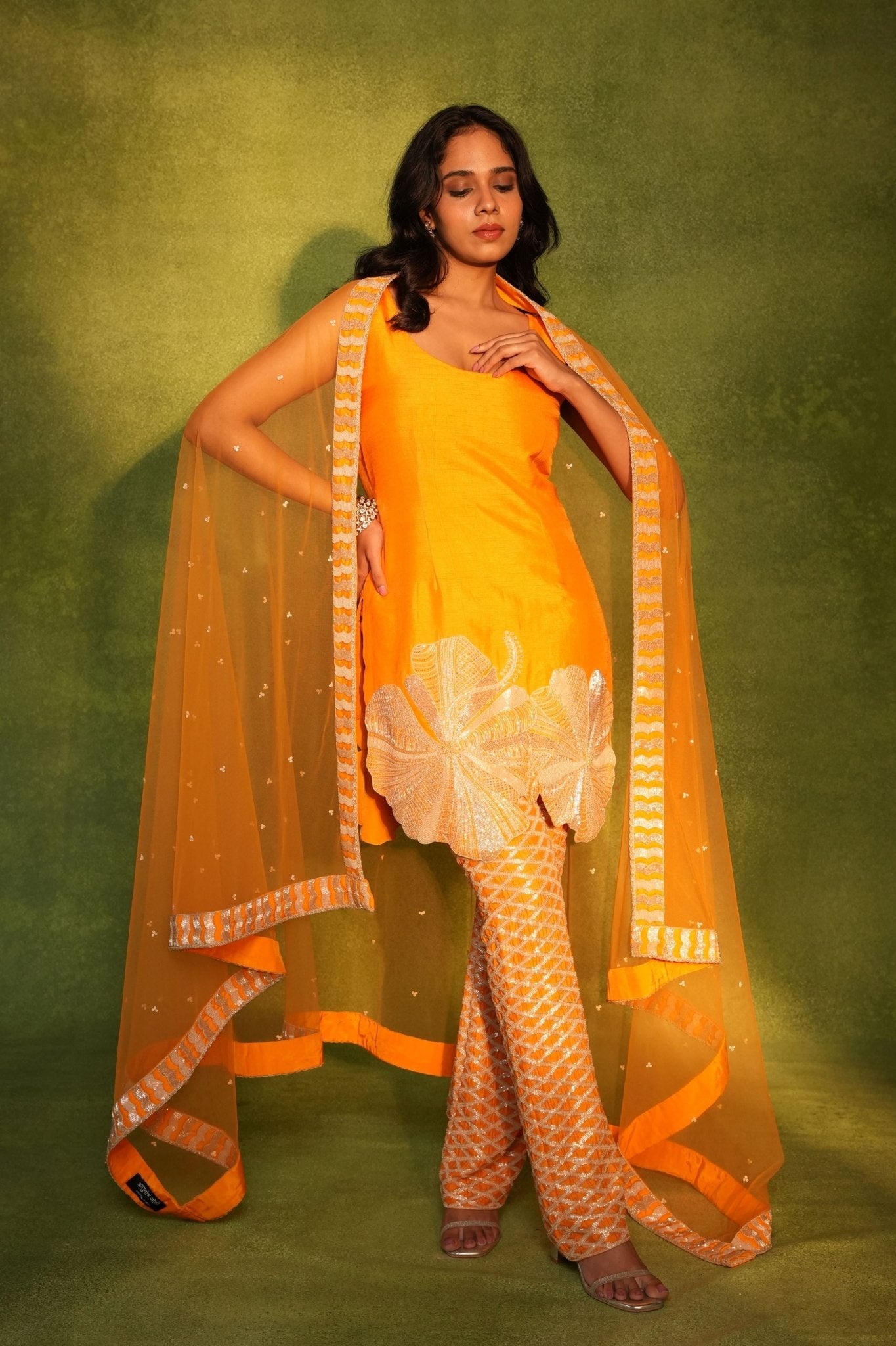 Orange Kurta Set - Ashutosh Joshi - Elahe