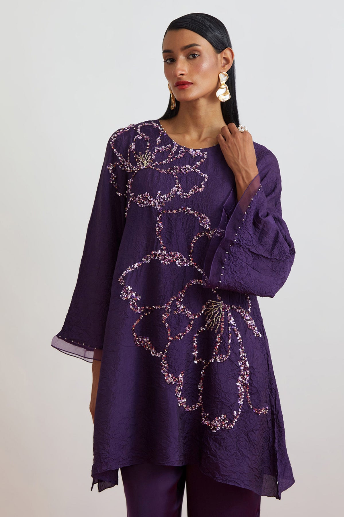 Violet Crushed Tunic Set