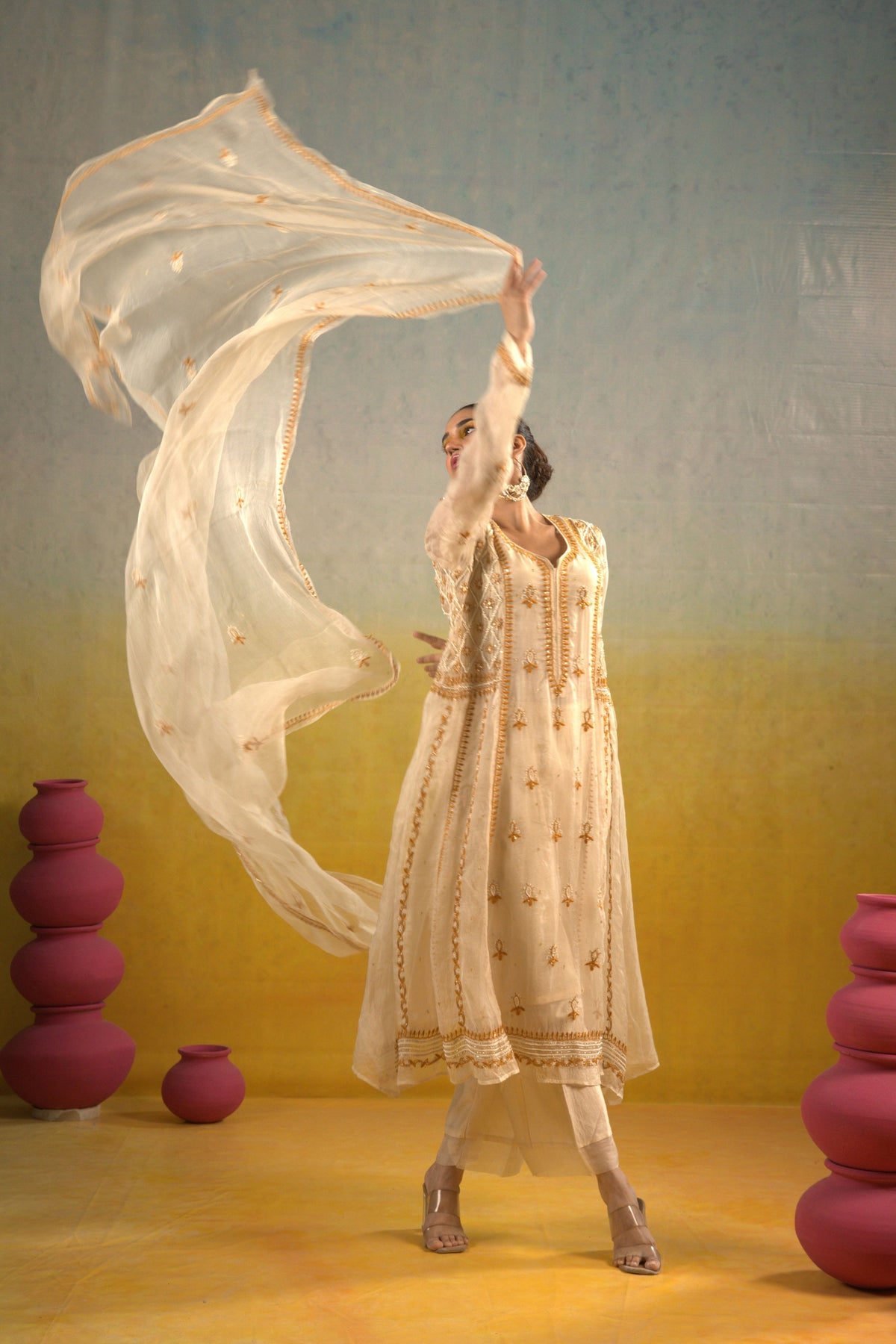 Ivory Chikankari Kalidar Set