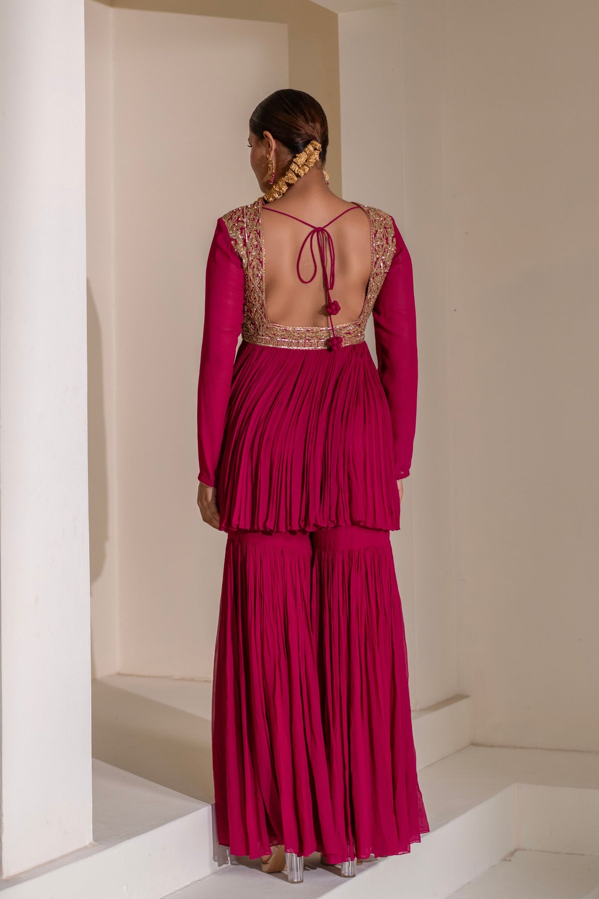 Magenta Pink  Embellished Sharara Set