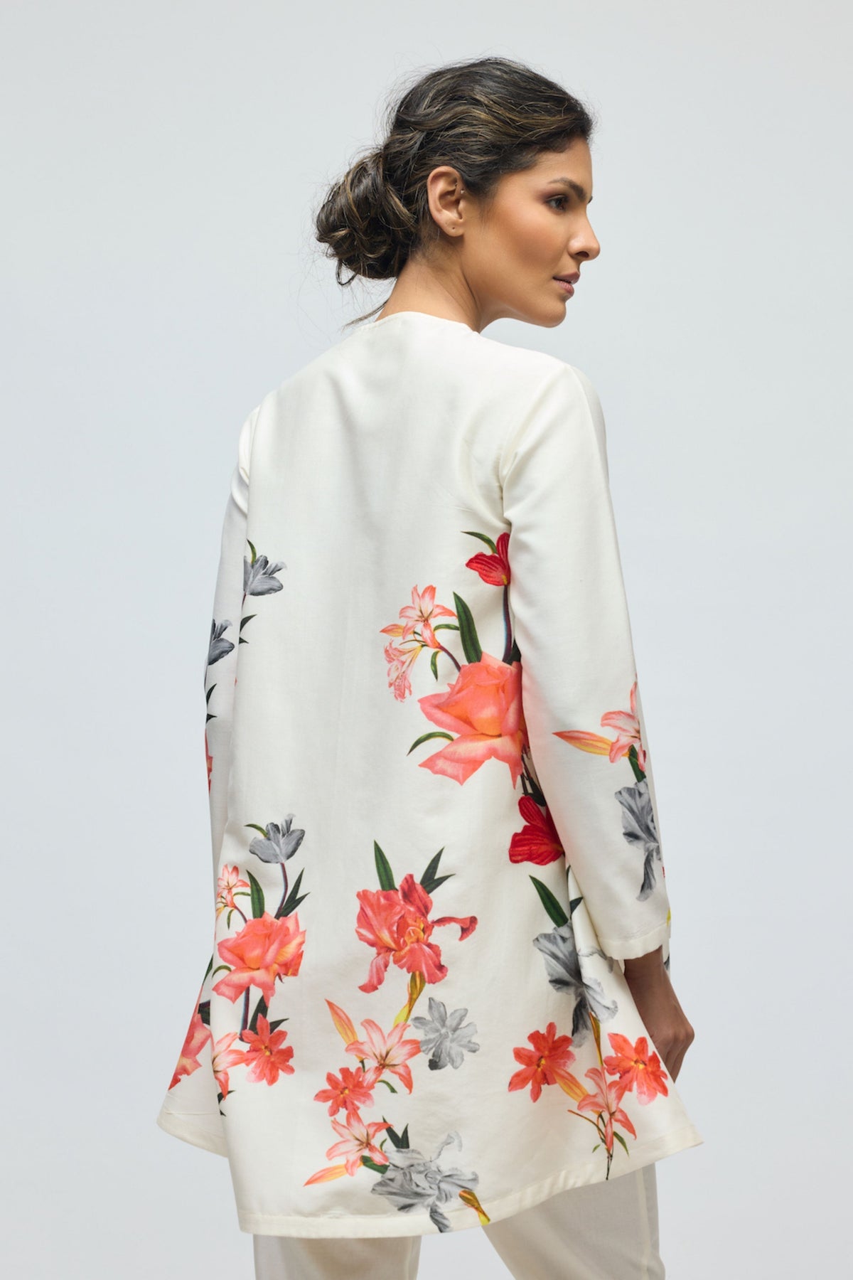 Printed Ivory Chanderi Tunic Set