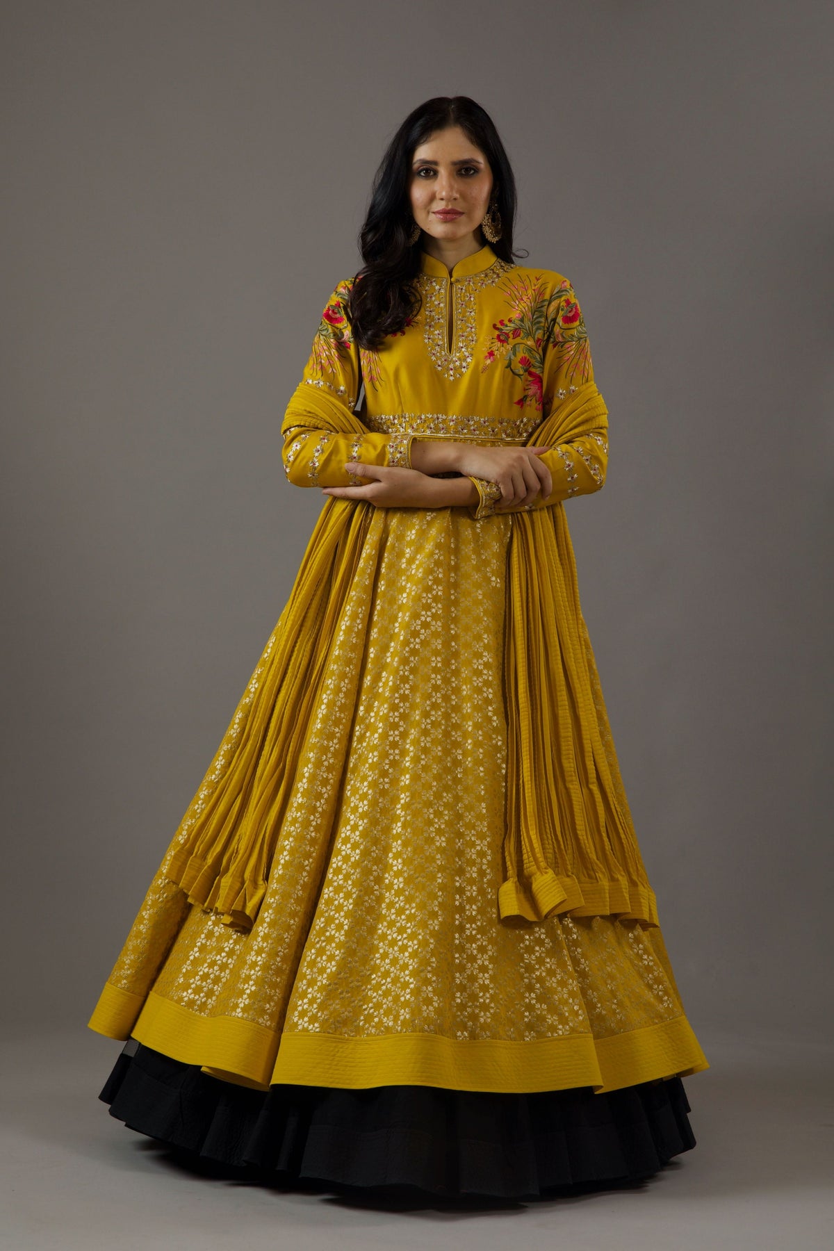 Mustard Chanderi Anarkali Set