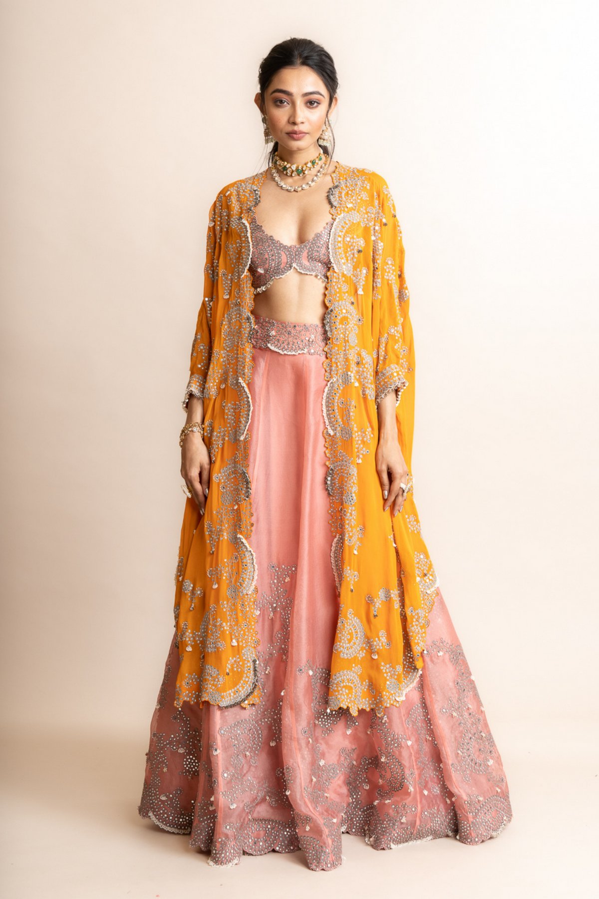 Old Rose Organza Lehenga Set