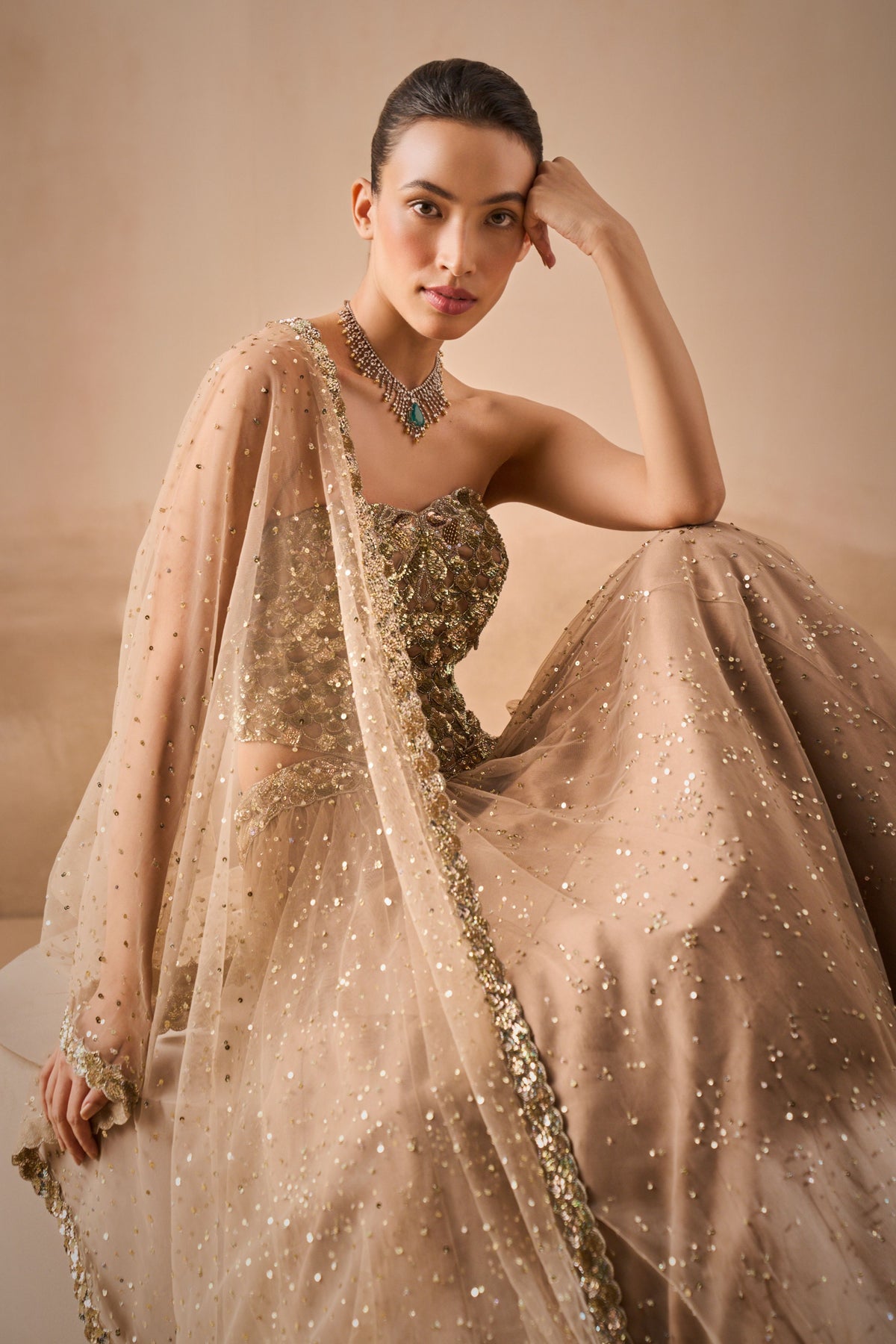 Biscuit Lehenga and Corset Set