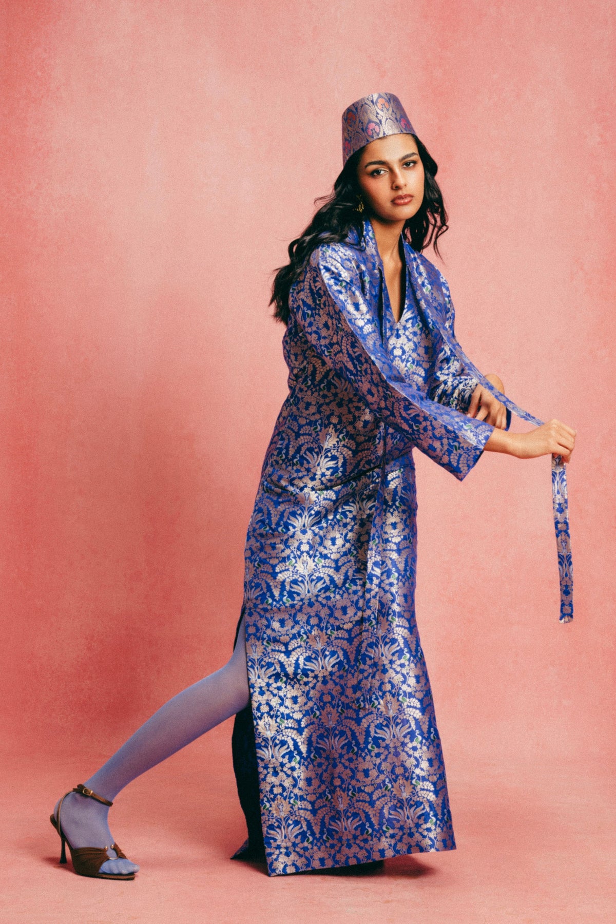 Handwoven Royal Blue Banarasi Kaftan