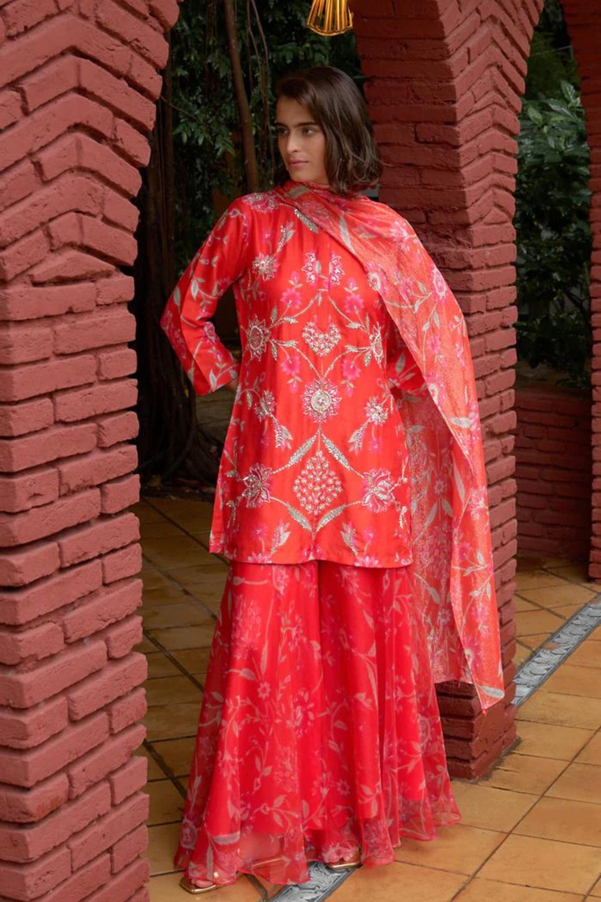 Scarlet Highlight Sharara Set