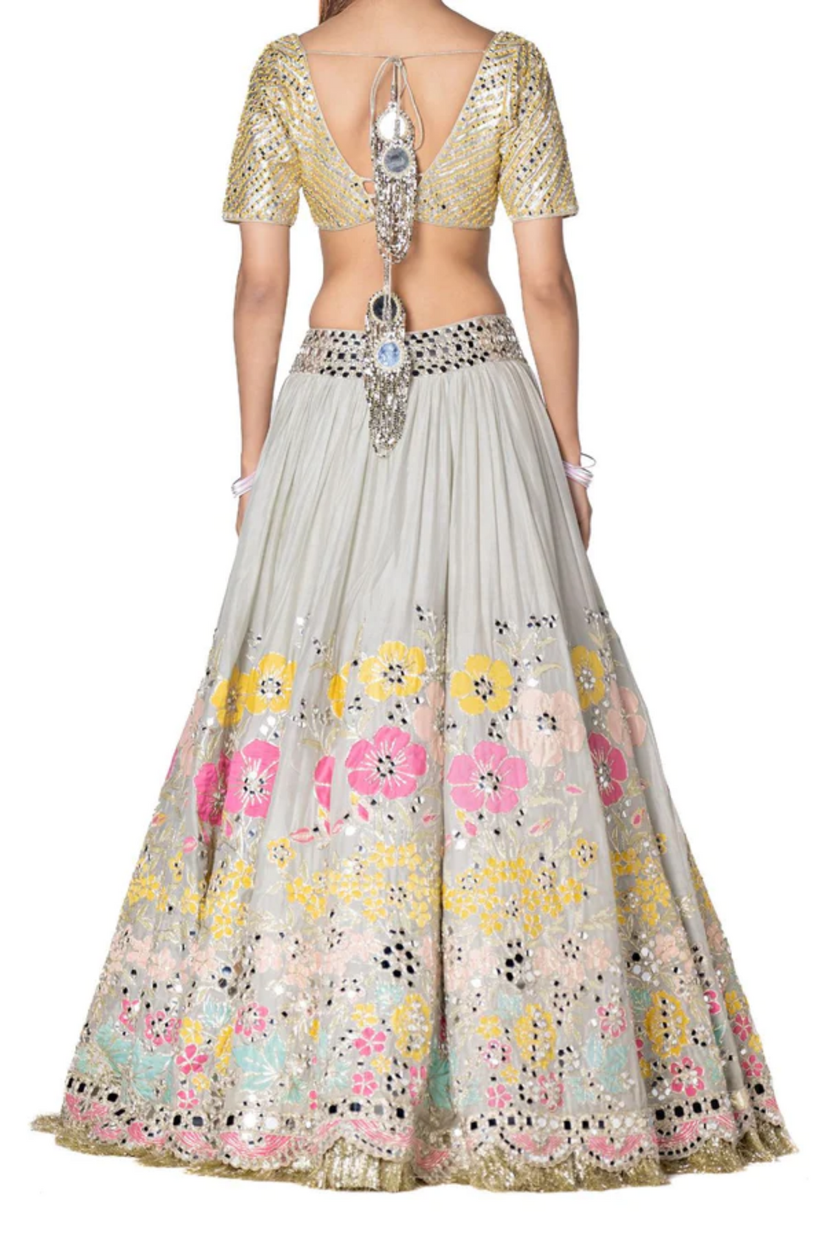 Multicoloured Floral Patched Lehenga Set