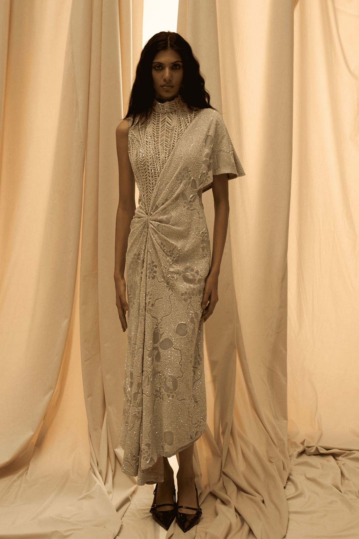 Nude Dot Botanical Drape Dress