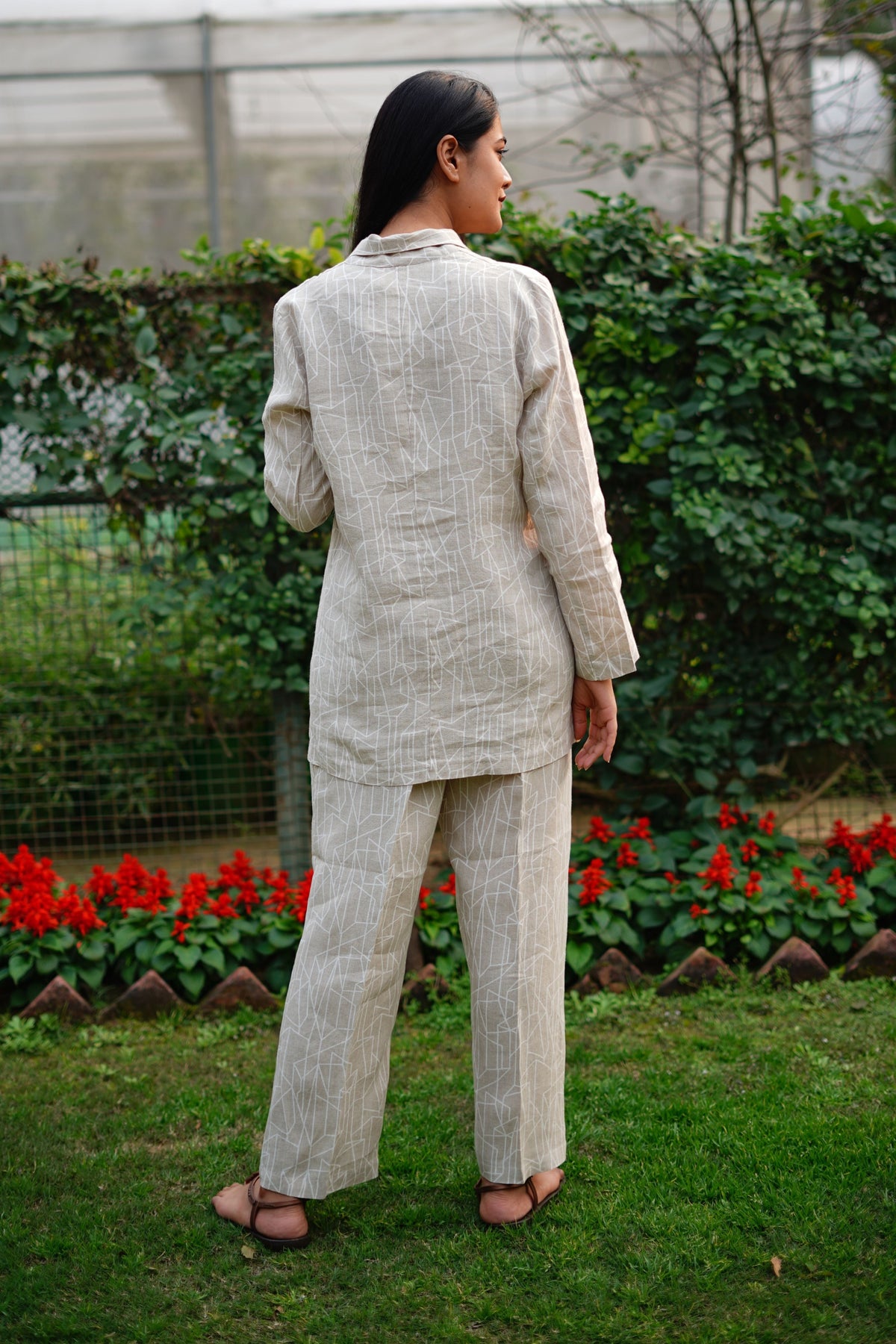 Beige Geometric Print Blazer