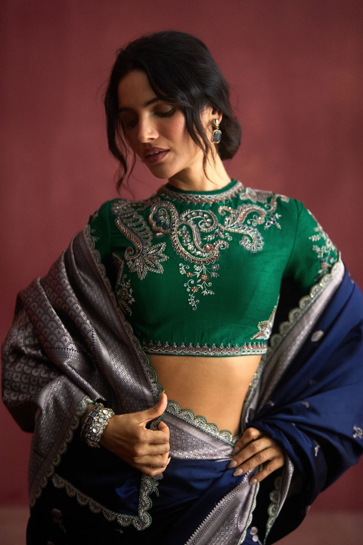 Banarasi Navy Saree Set