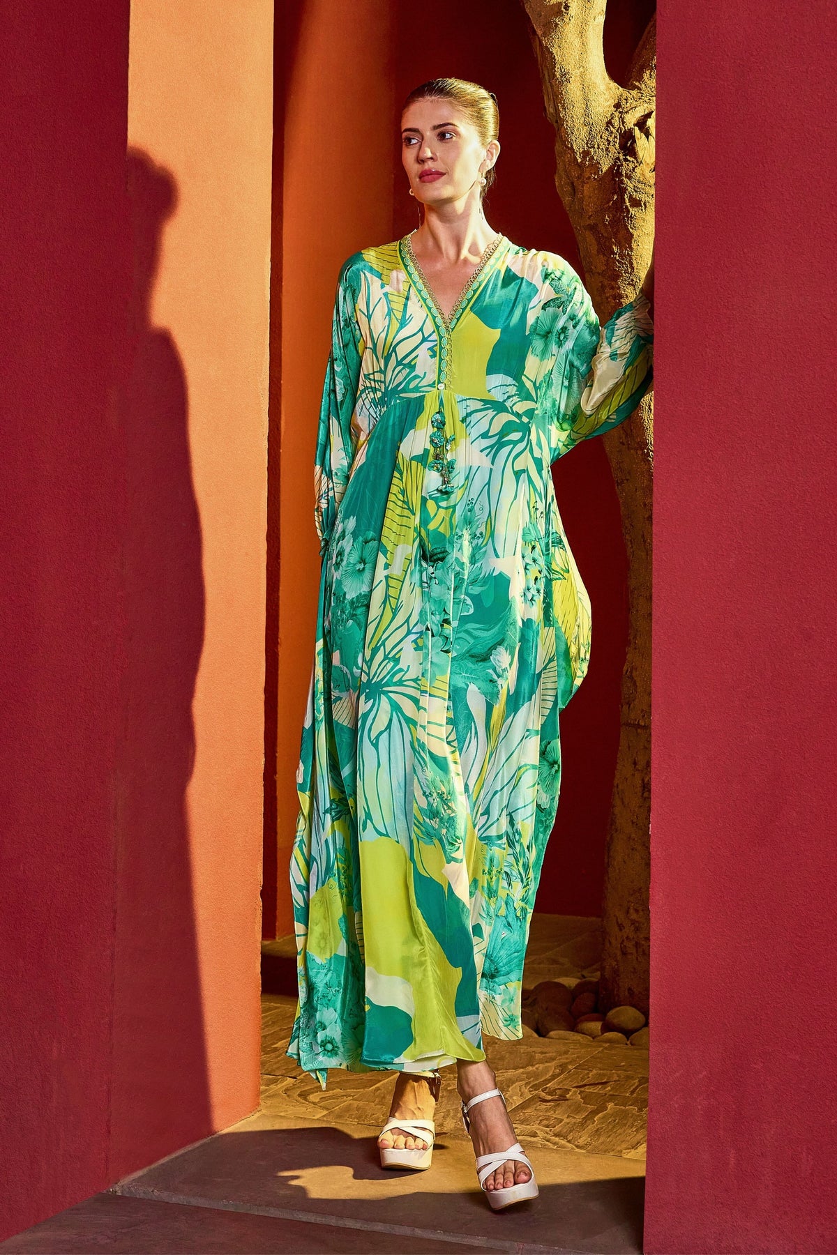 Green Hues Kaftan Dress