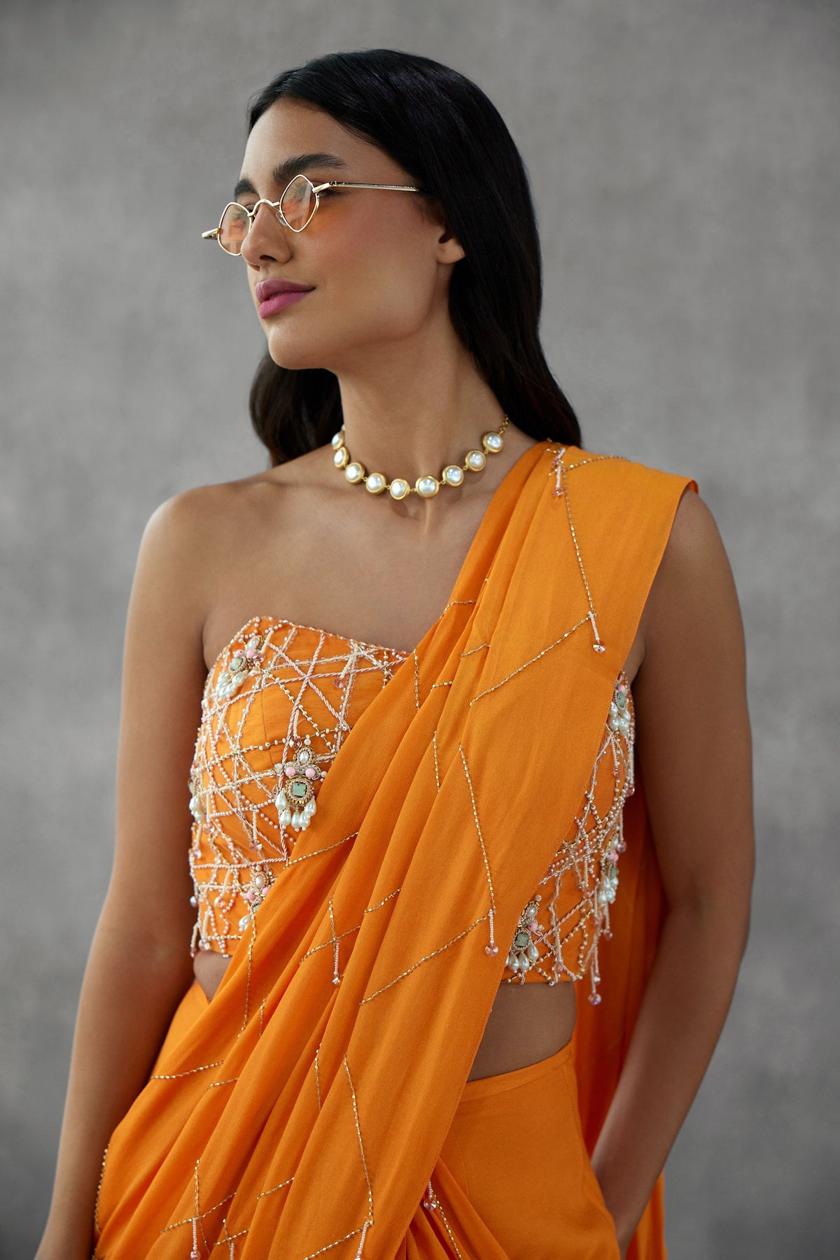 Saffron Orange Saree With Blouse