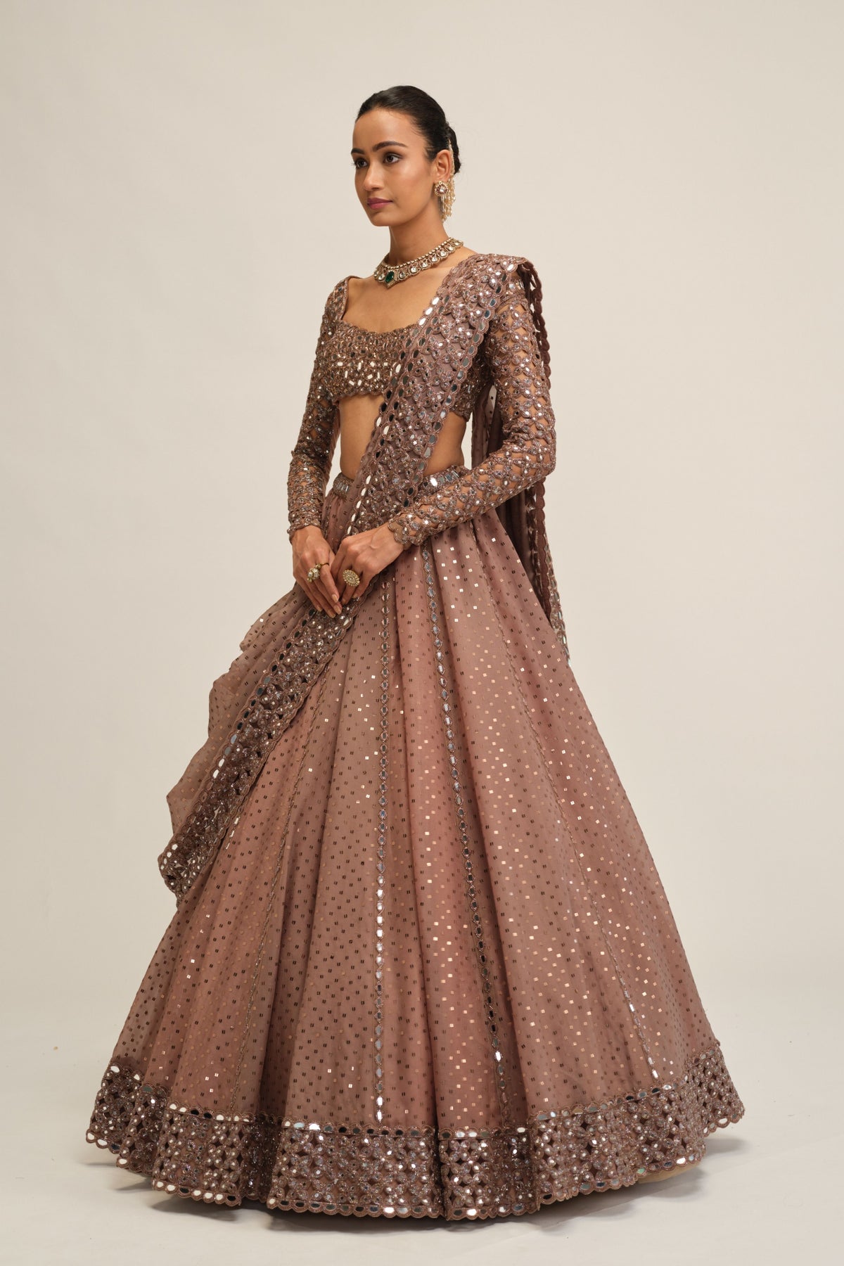 Beige Embroidered Lehenga Set