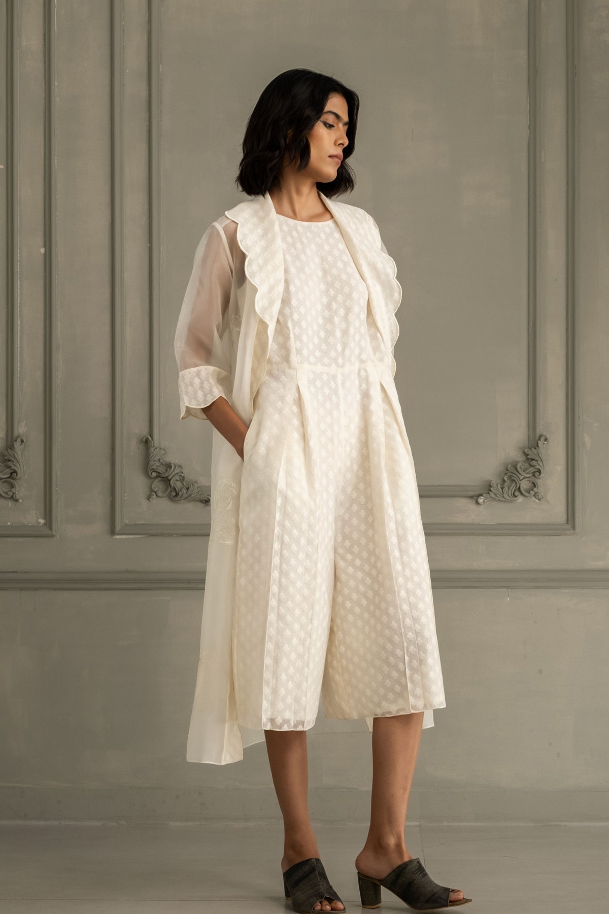 Ivory Scalloped Jumpsuit Set