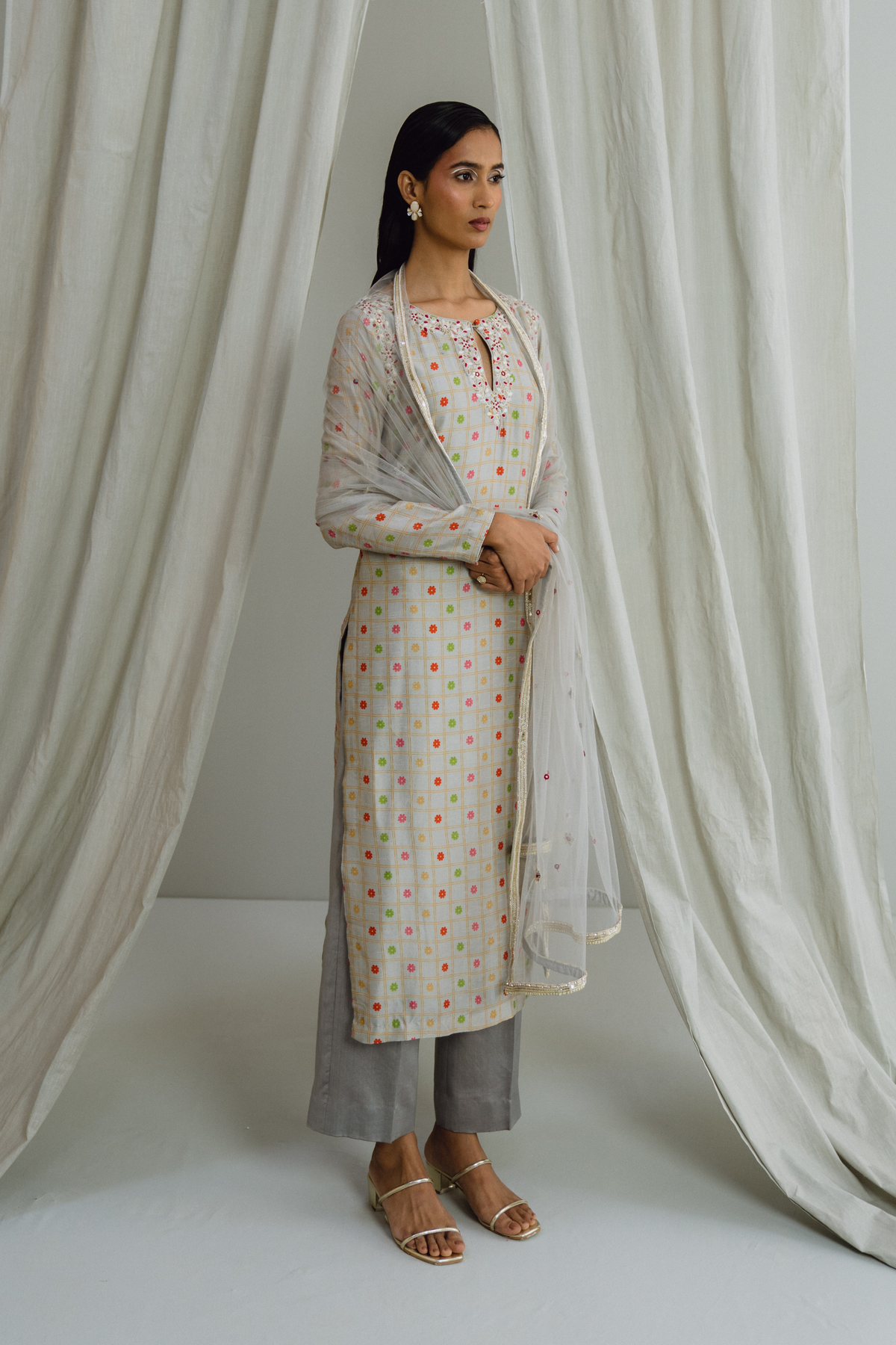 Grey Straight Kurta Set