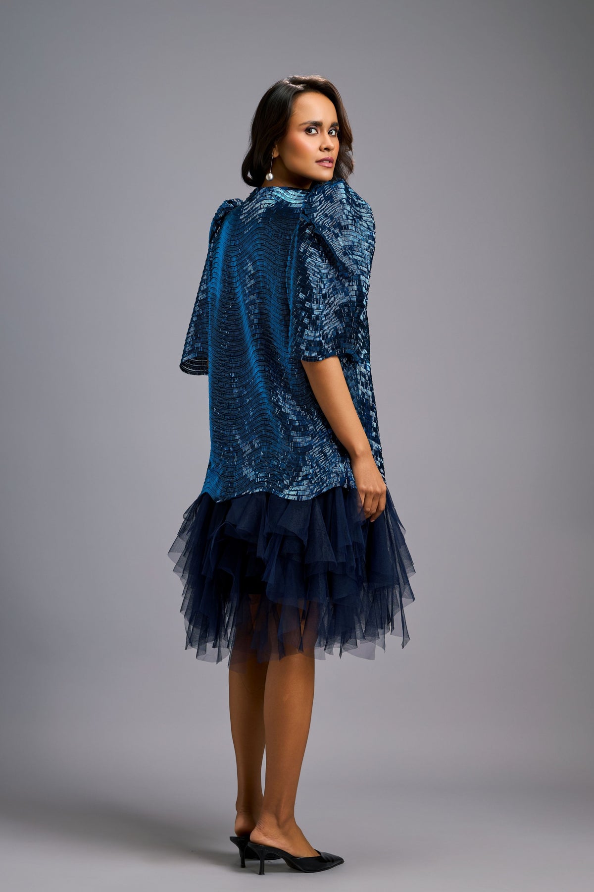 Shimmer Textured Navy Body Dress