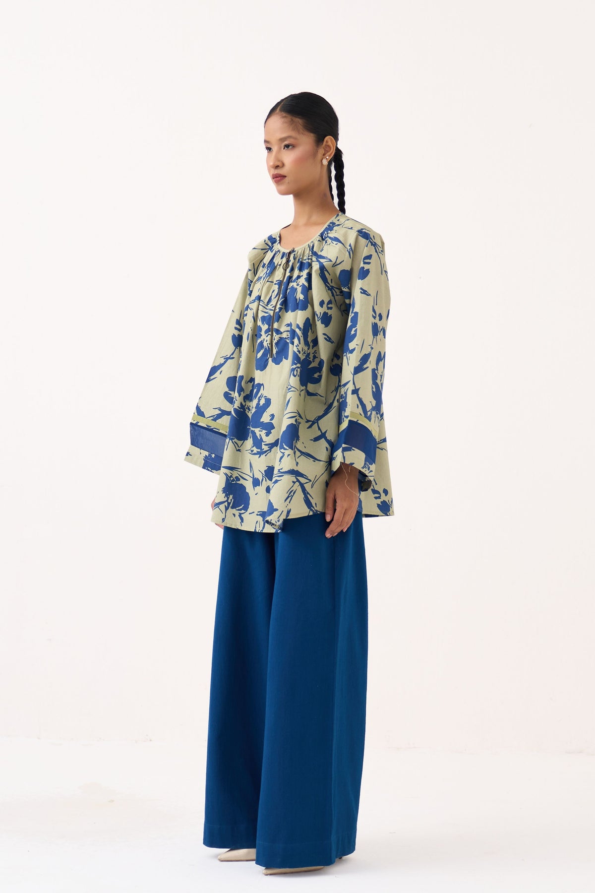 Wide Sleeve Gather Neck Co-Ord Set
