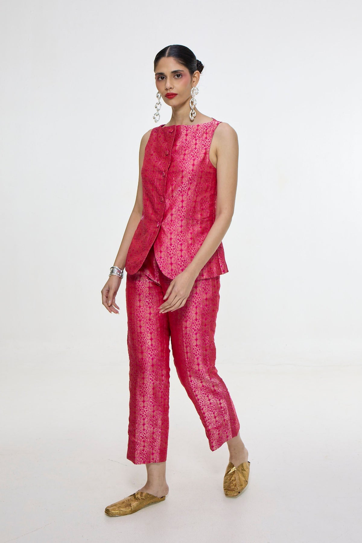 Handwoven Fuchsia Waistcoat Set
