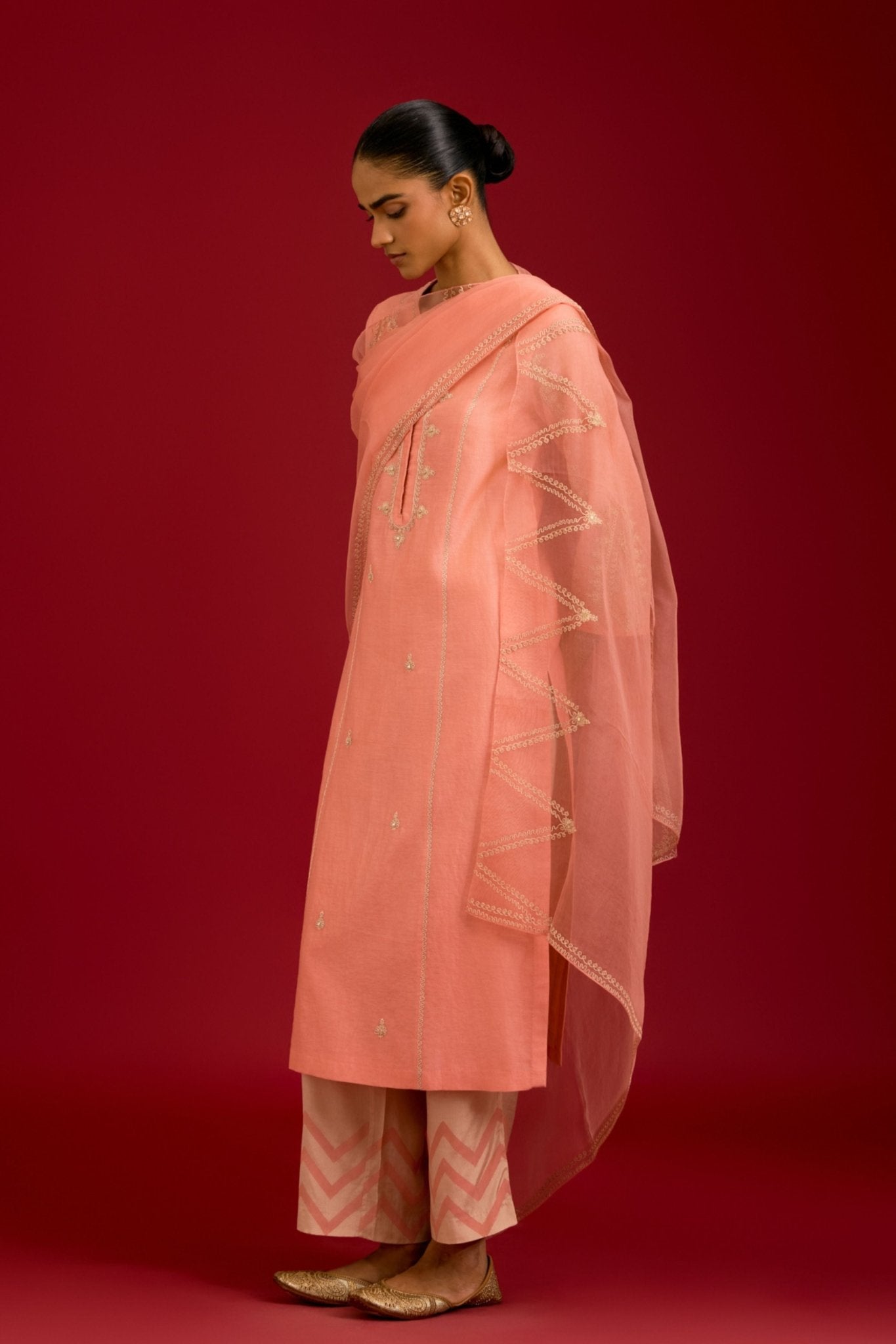 Pink Silk Chanderi Kurta Set - Devnaagri - Elahe