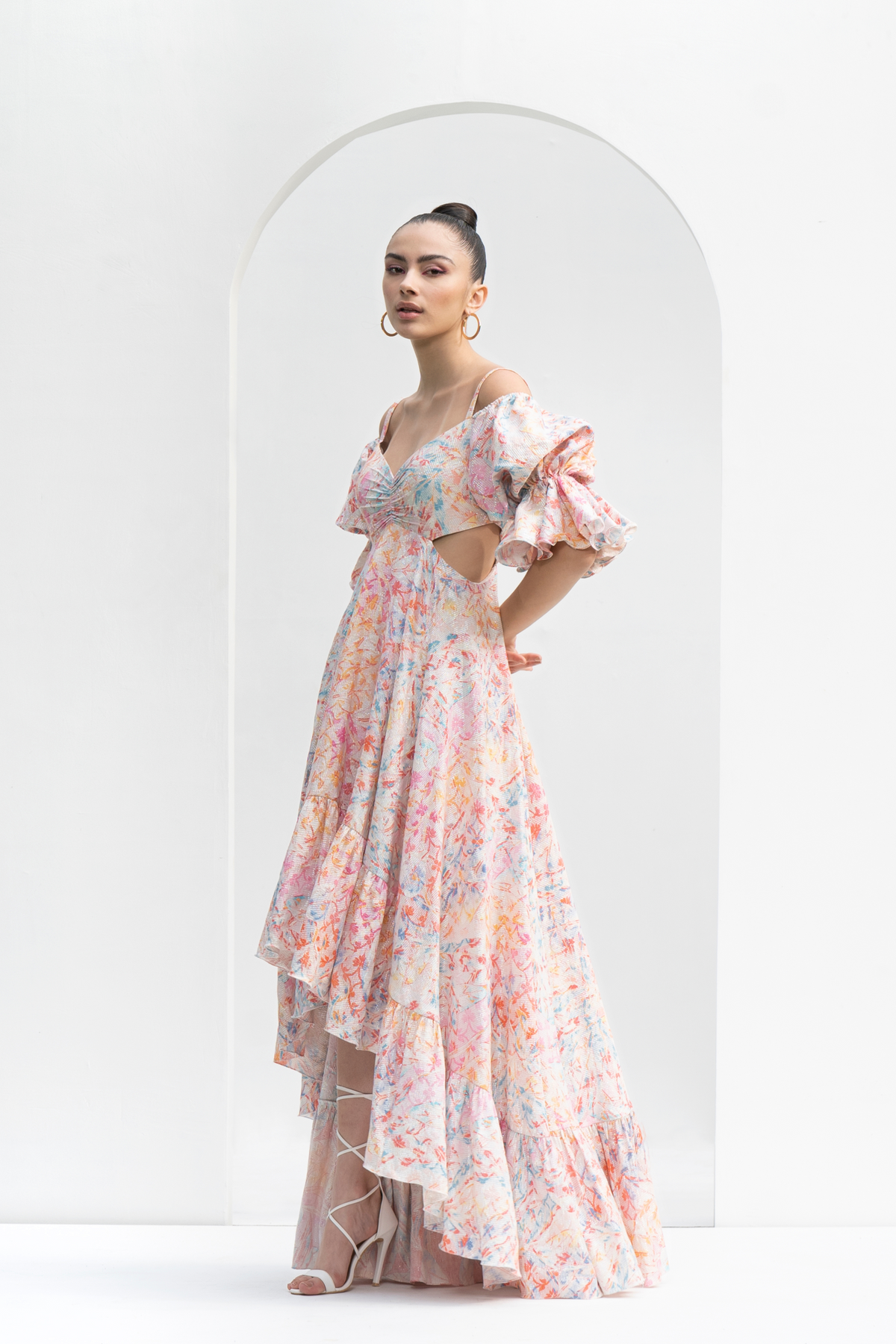 Leaf Magic Printed High Low Dress
