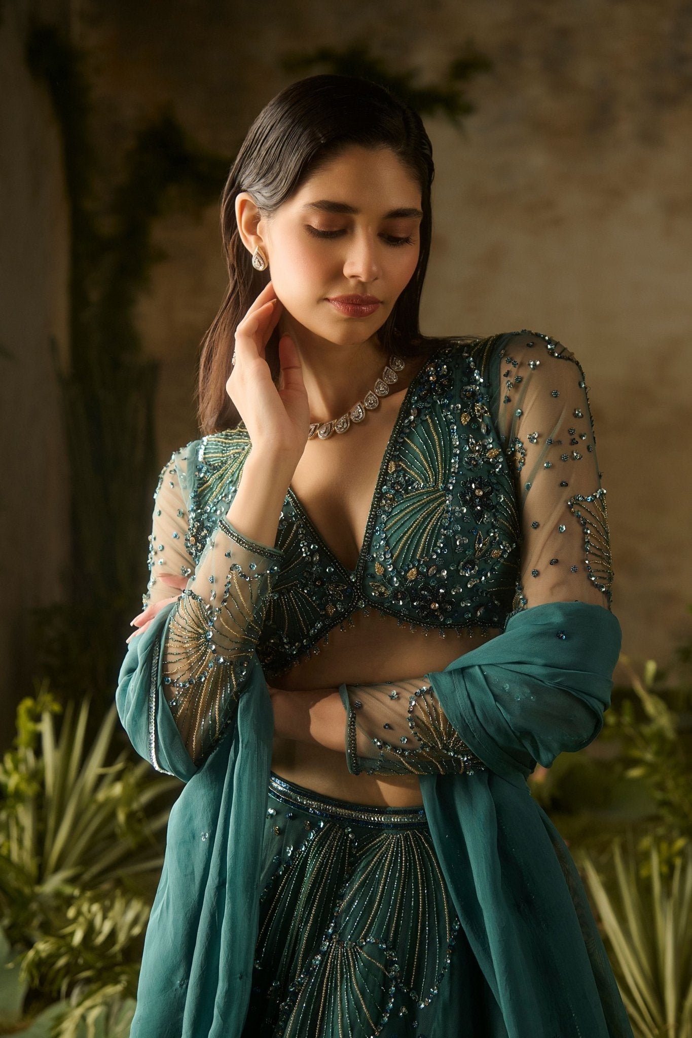 Mystic Moss Lehenga Set - Parul Gandhi - Elahe