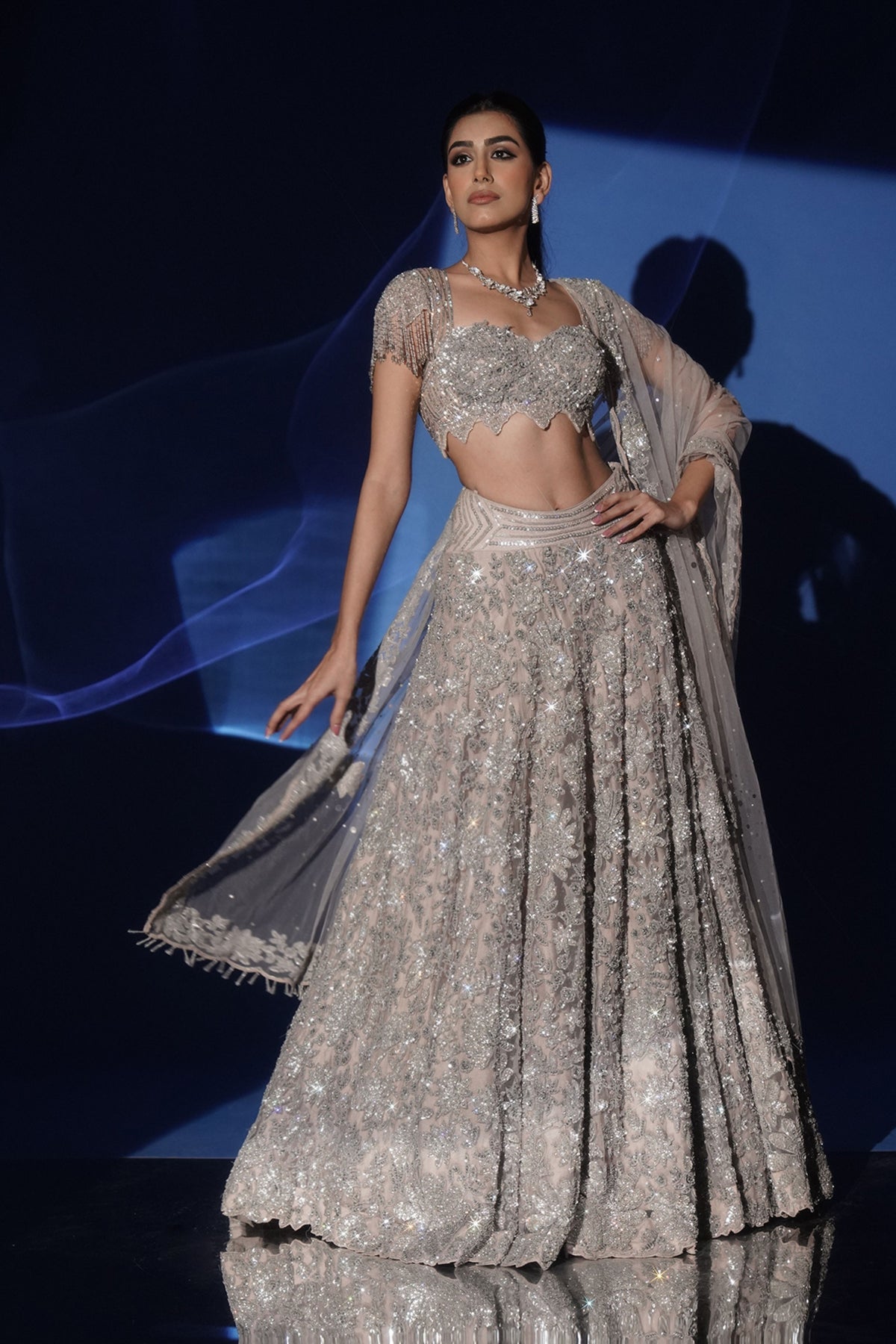 Grey Sequin Embellished Lehenga Set