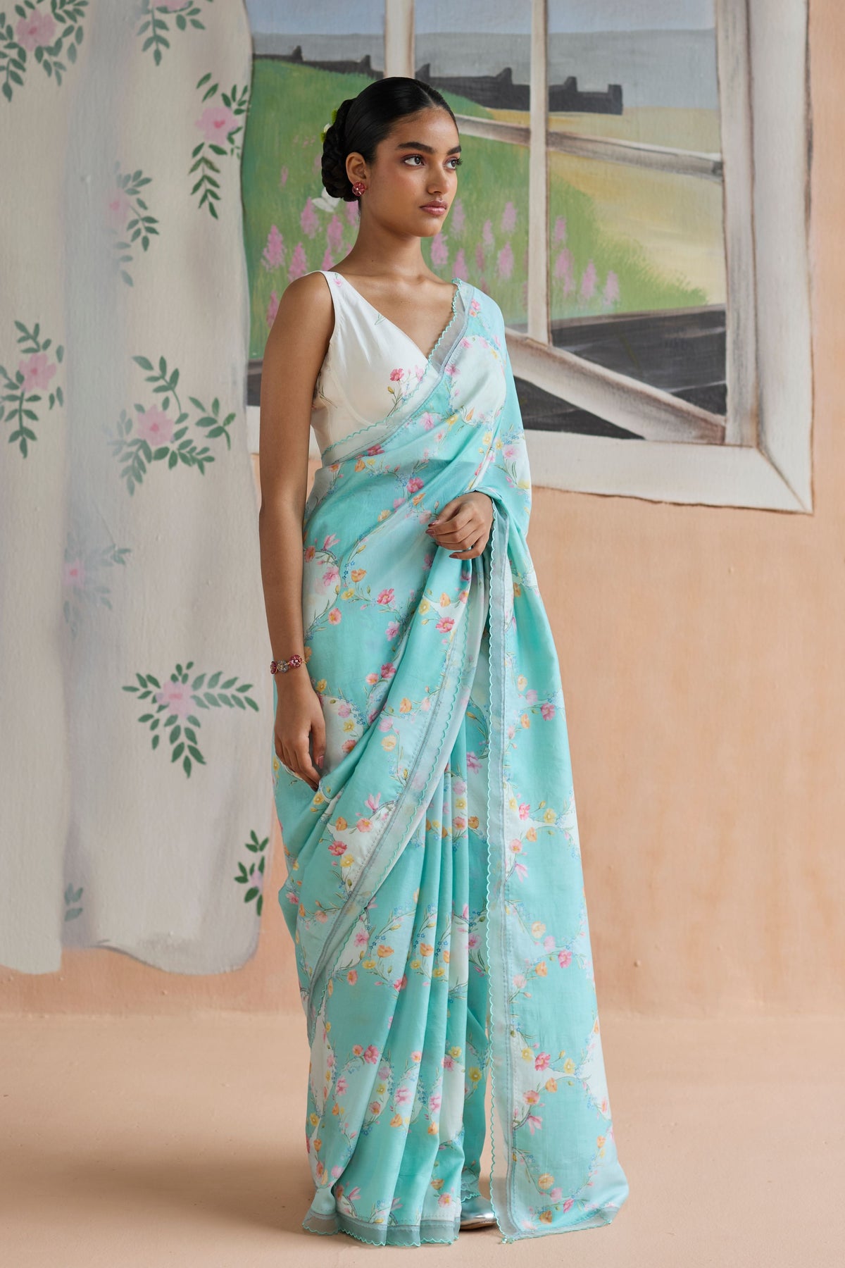 Drift and Dream Aqua Mulberry Silk Sari