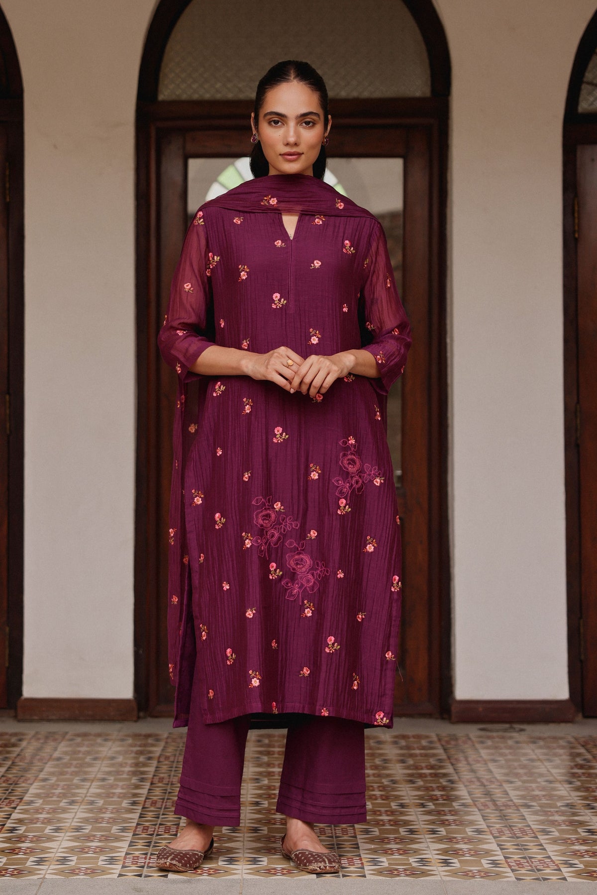 Amethyst Bloom Embroidered Kurta Set