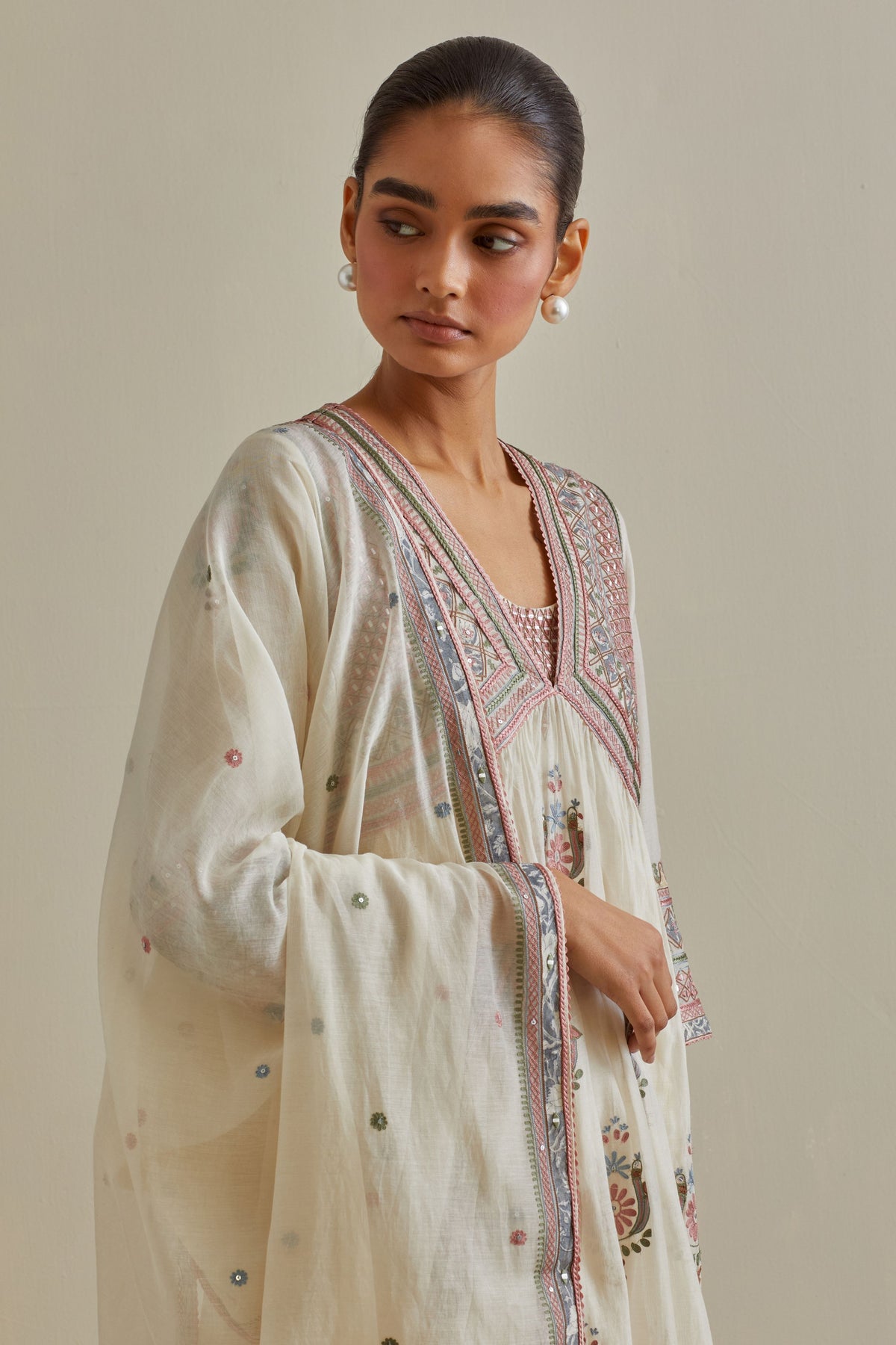 Pink V Neck Kurta Set
